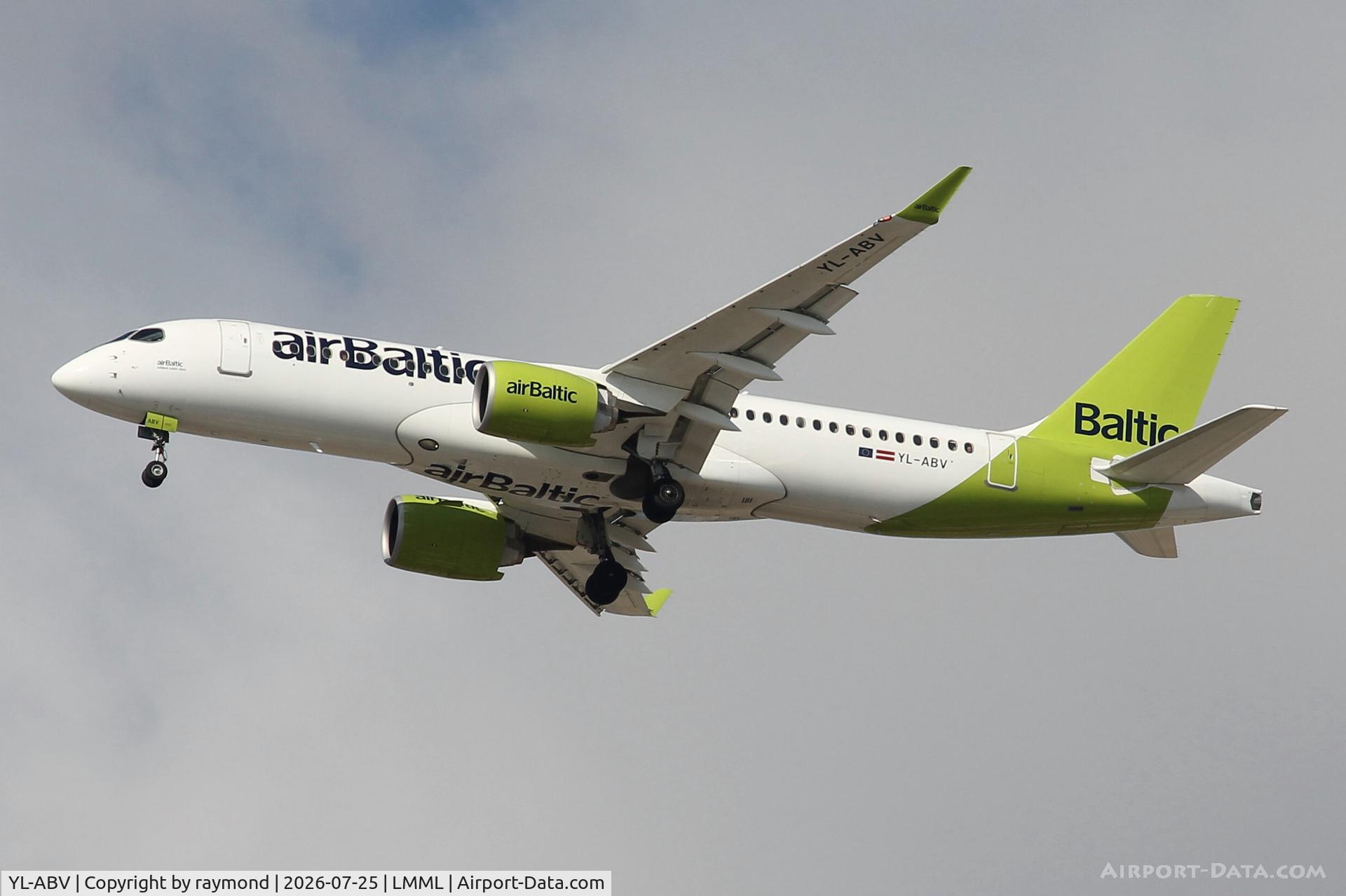 YL-ABV, 2024 Airbus A220-300, c/n 55286, Airbus A220-300 reg YL-ABV of Air Baltic landing in Malta RW31.