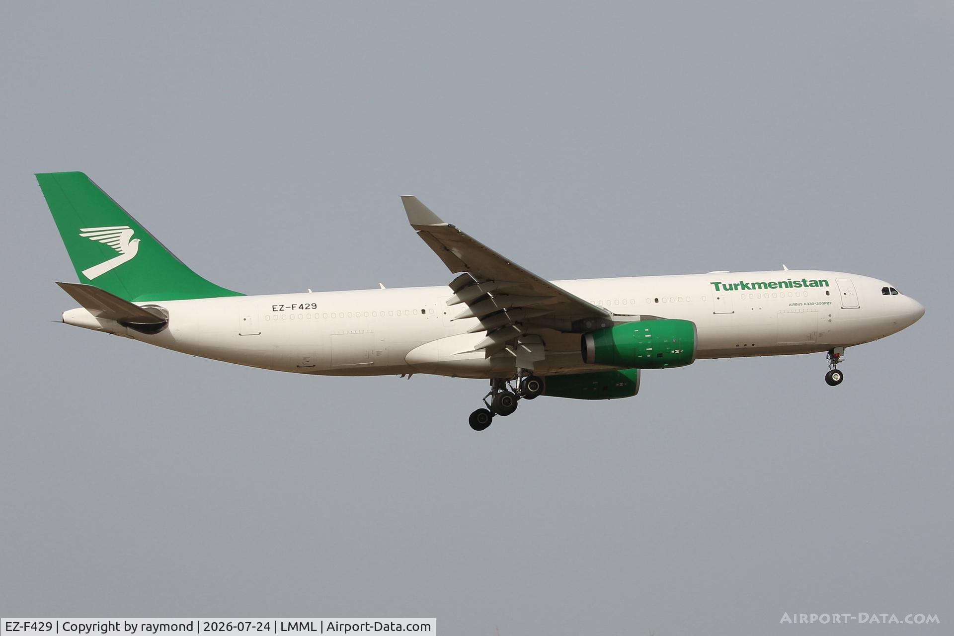 EZ-F429, 2006 Airbus A330-243, c/n 810, Airbus A330-243 of Turkmenistan Airlines reg EZ-F429 approaching RW31 MLA.