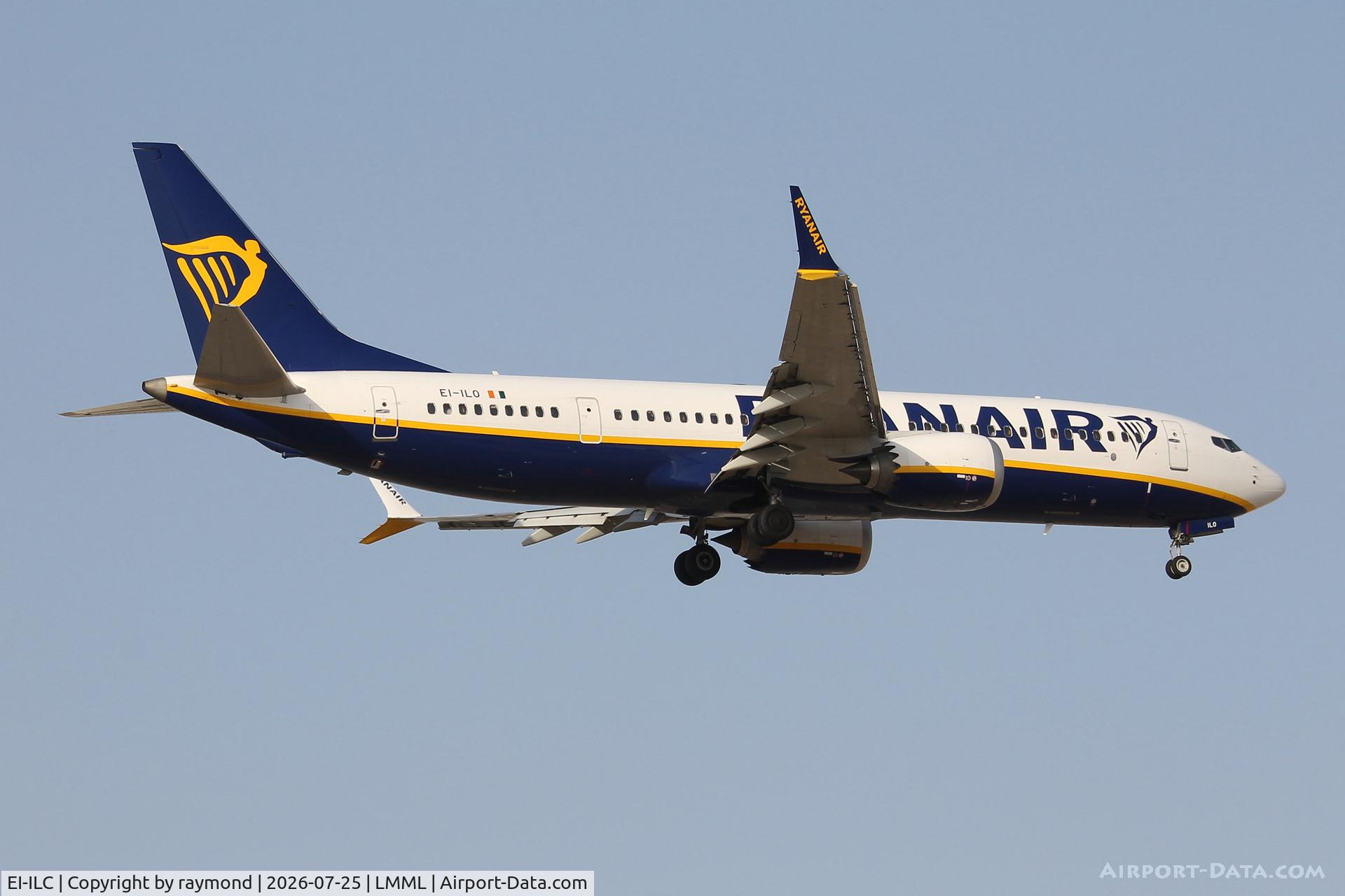 Aircraft EI-ILC, 2025 Boeing 737 Max 8, c/n 62396 l/n 9322, Boeing 737-8 MAX reg EI-ILC of Ryanair on approach for RW31 Malta., at LMML, photo by raymond