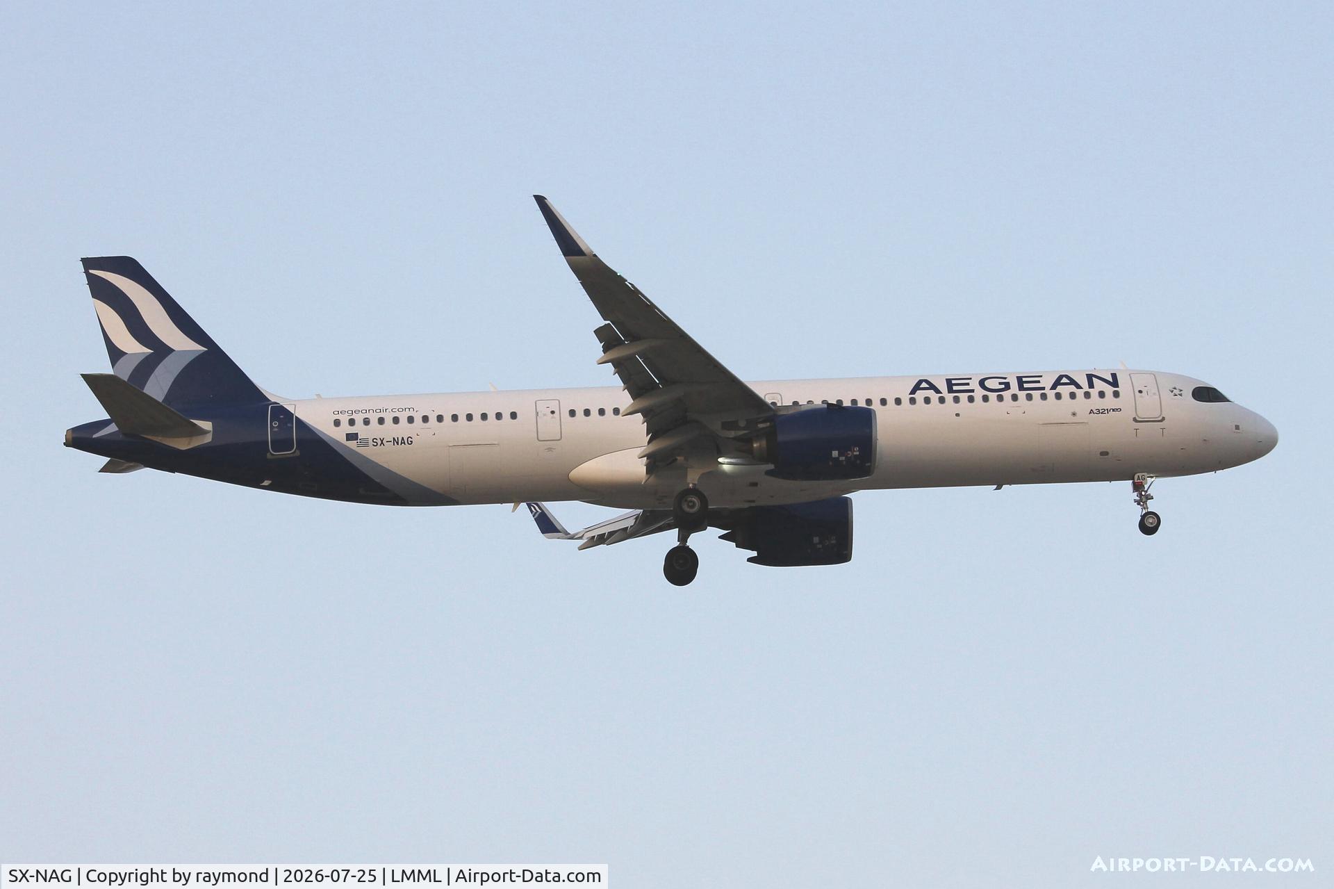 SX-NAG, 2024 Embraer E195-E2, c/n 19020125, Aegean Airlines Airbus A321-271NX reg SX-NAG on final approach RW13 Malta.