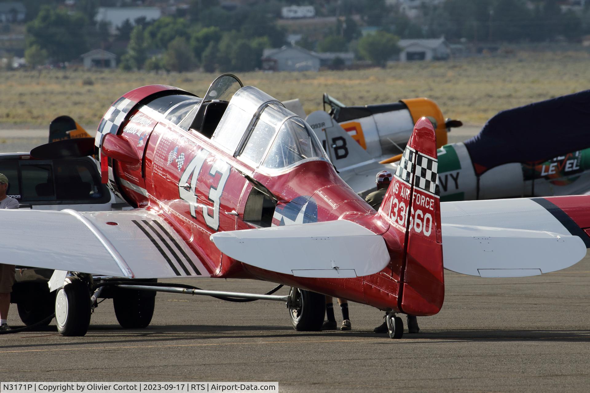 Aircraft N3171P, 1941 North American AT-6, c/n 7320, 2023 air races, at RTS, photo by Olivier Cortot