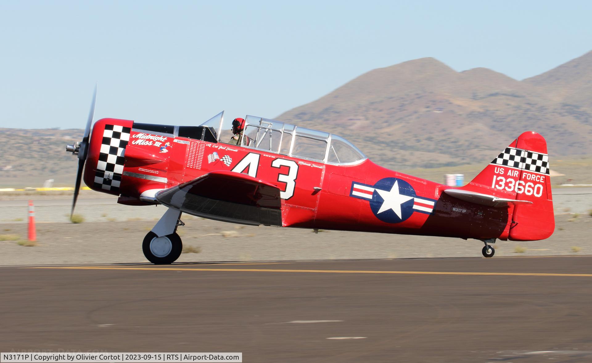 Aircraft N3171P, 1941 North American AT-6, c/n 7320, 2023 air races, at RTS, photo by Olivier Cortot