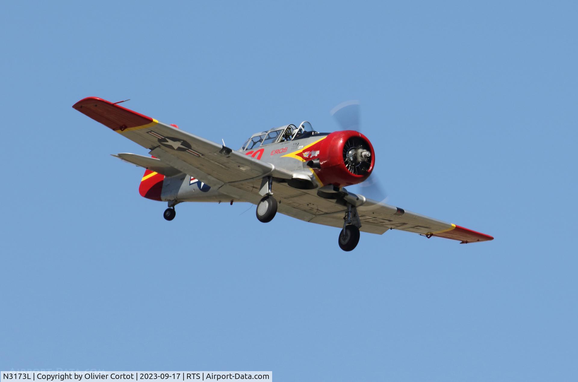Aircraft N3173L, 1945 North American AT-6, c/n 413279, 2023 air races, at RTS, photo by Olivier Cortot
