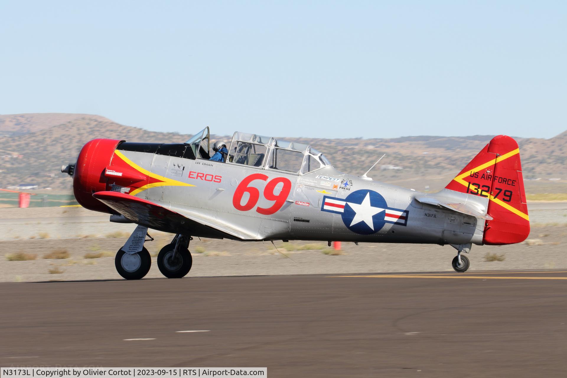 Aircraft N3173L, 1945 North American AT-6, c/n 413279, 2023 air races, at RTS, photo by Olivier Cortot