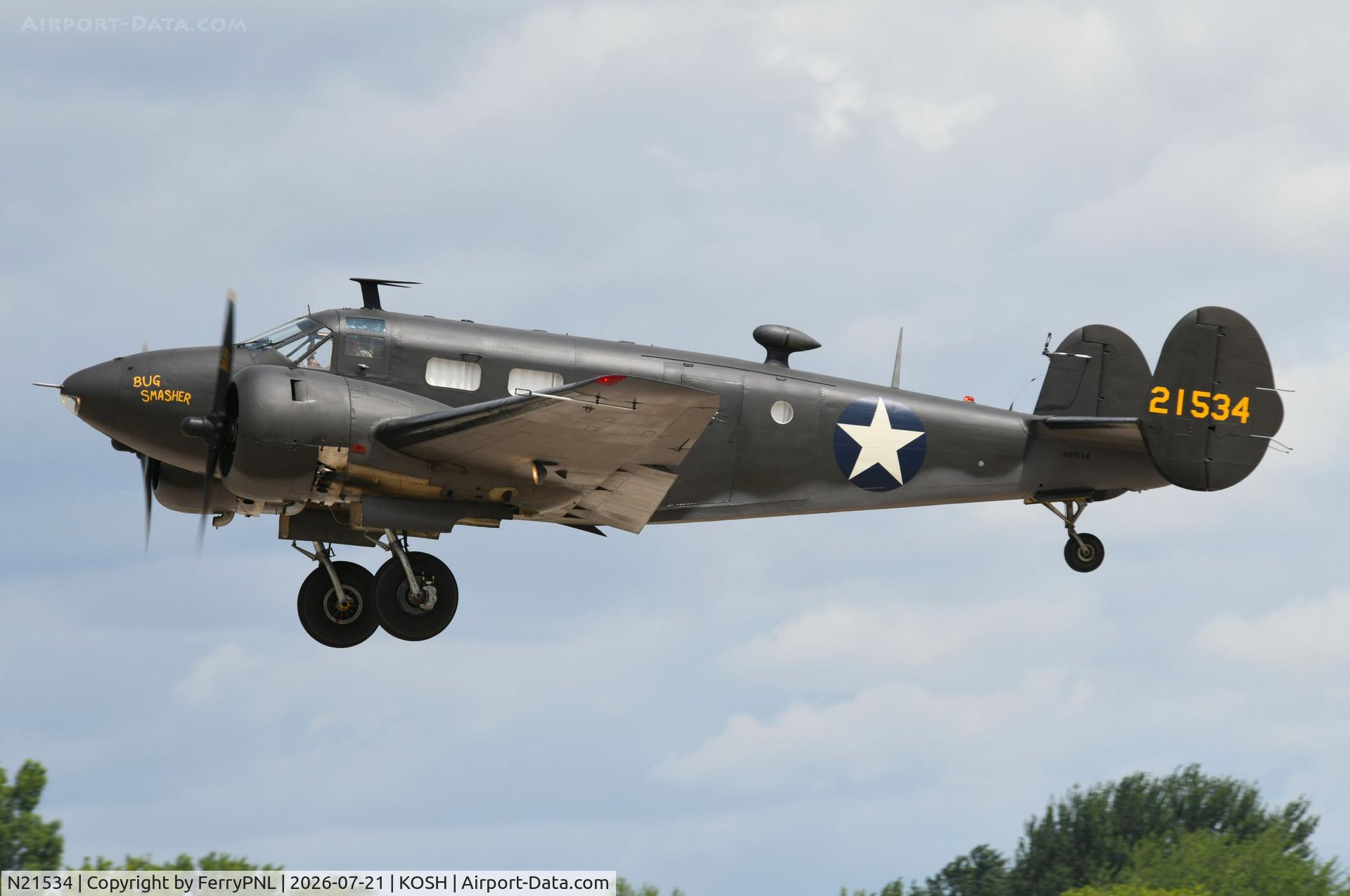 N21534, 1945 Beech 3TM, c/n CA-134, Beech 3TM departing OSH