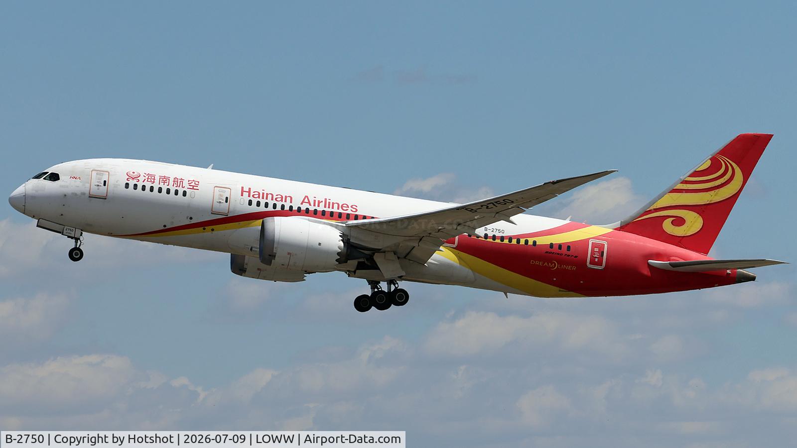 Aircraft B-2750, 2014 Boeing 787-8 Dreamliner Dreamliner, c/n 34942 l/n 262, Climbing from runway 34 for the return trip, at LOWW, photo by Hotshot