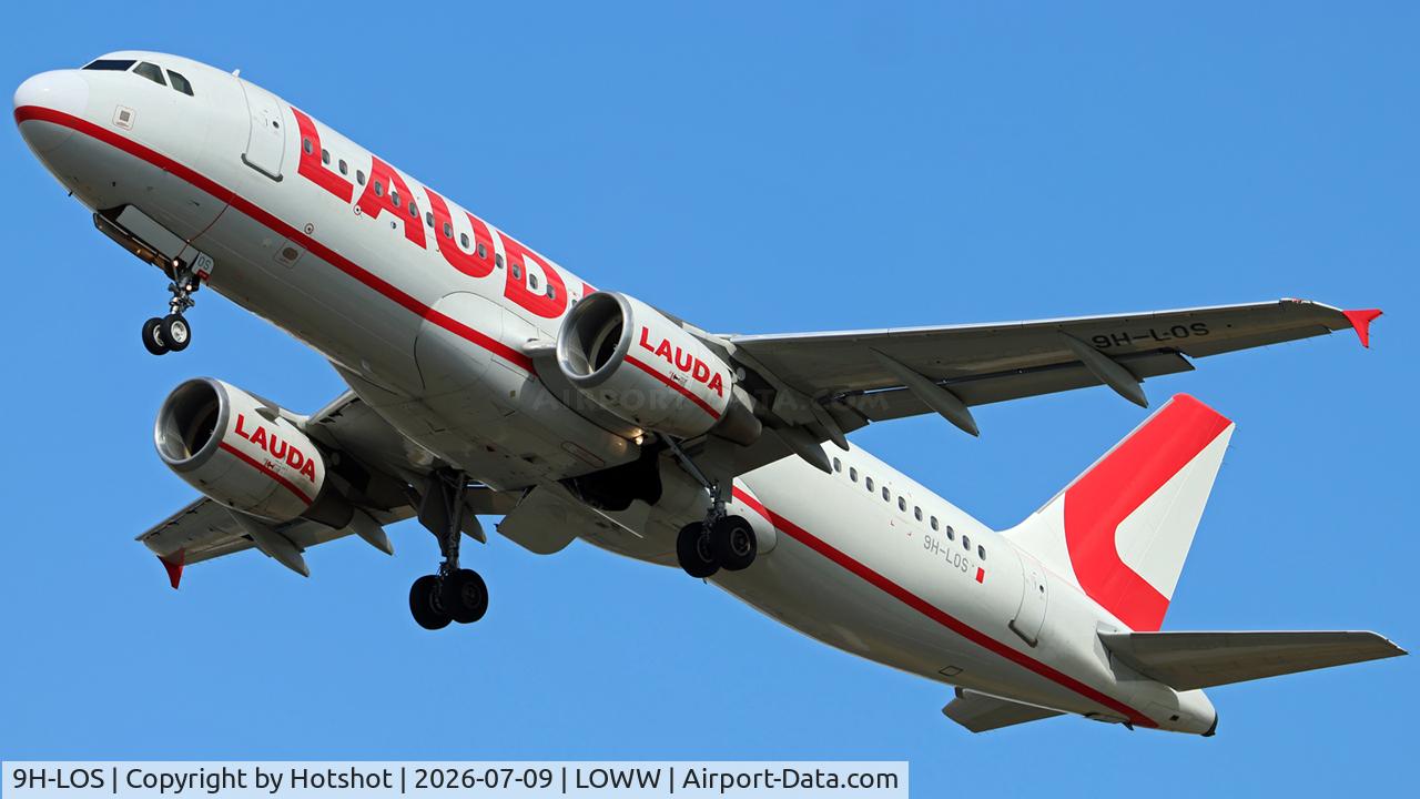 Aircraft 9H-LOS, 2007 Airbus A320-214, c/n 3153, Climbing after departure from runway 29, at LOWW, photo by Hotshot
