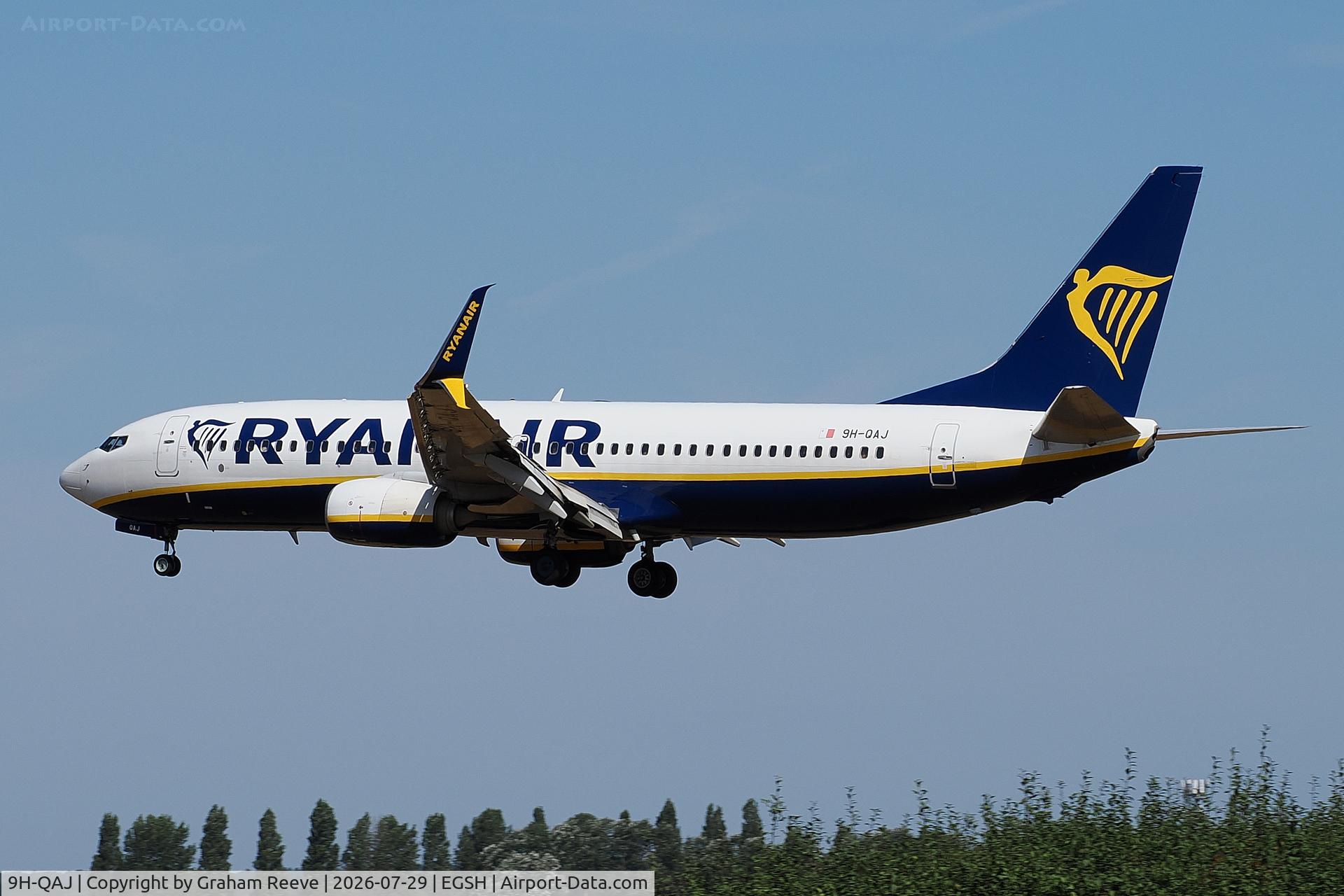 9H-QAJ, 2018 Boeing 737-800, c/n 44817, Landing at Norwich.