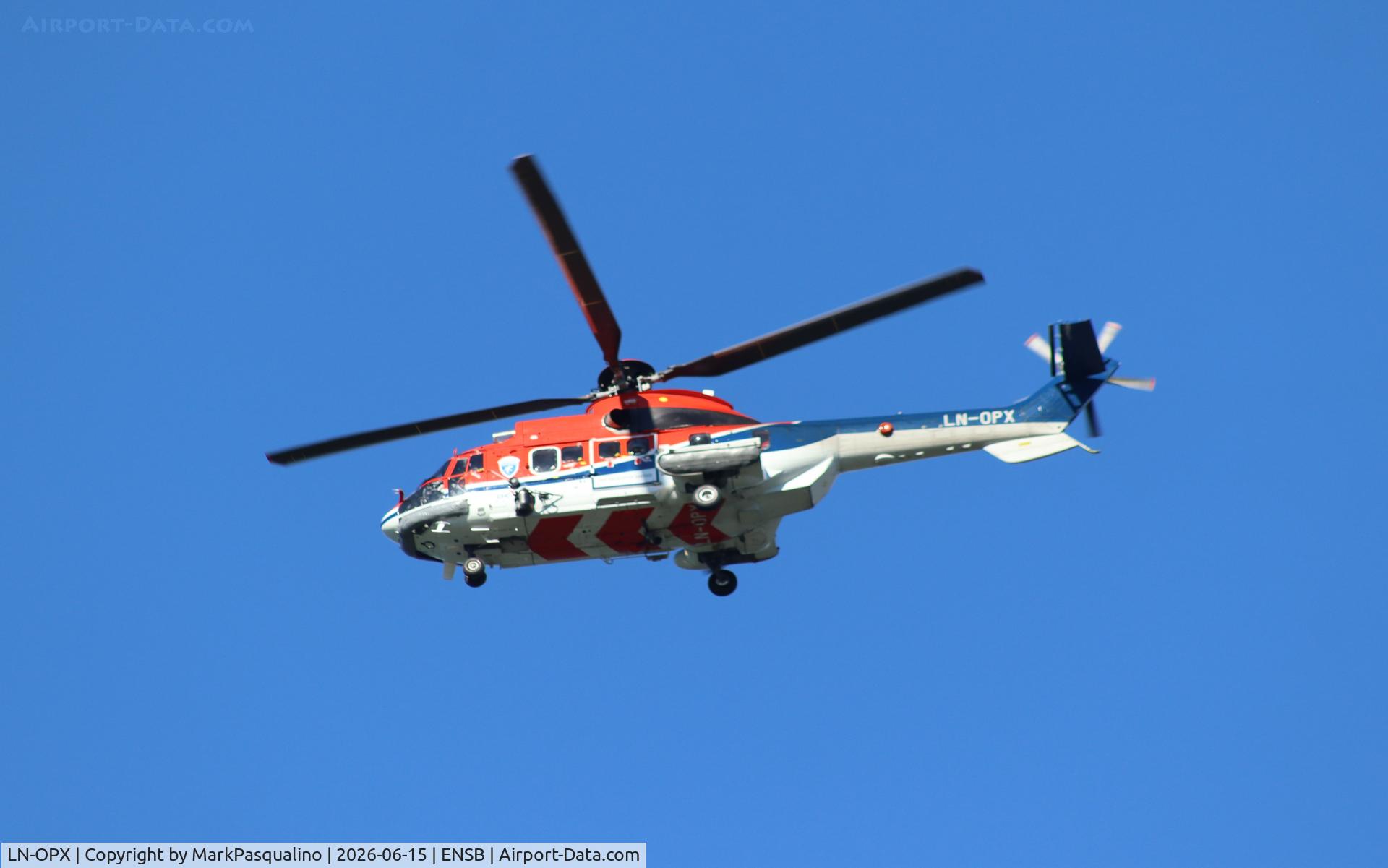 Aircraft LN-OPX, Airbus Eurocopters AS332 L1 Super Puma, c/n 9009, Airbus Helicopters AS332 LT Super Puma, at ENSB, photo by MarkPasqualino