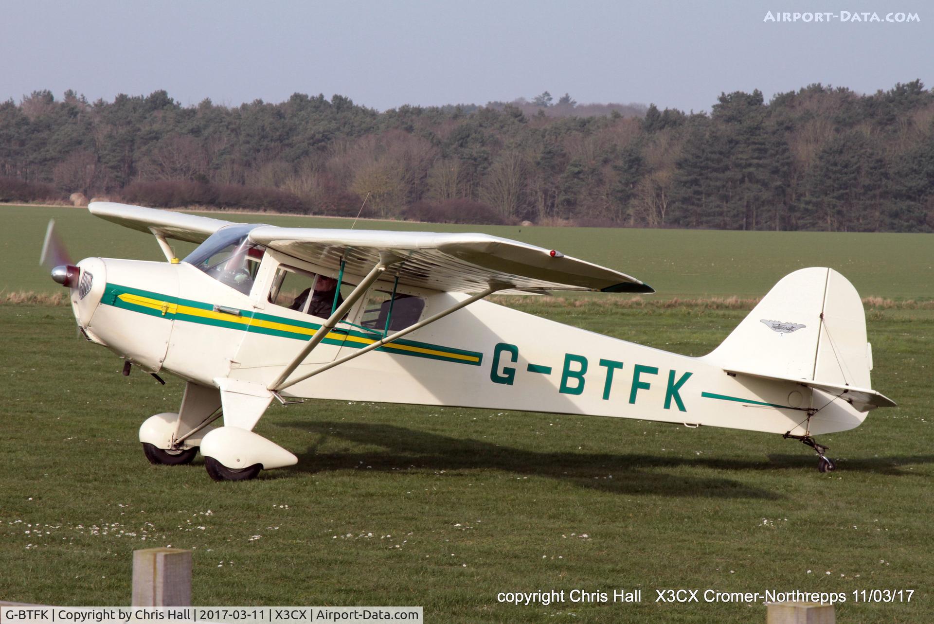 G-BTFK, 1947 Taylorcraft BC-12D Twosome, c/n 10540, Northrepps, 11/03/17