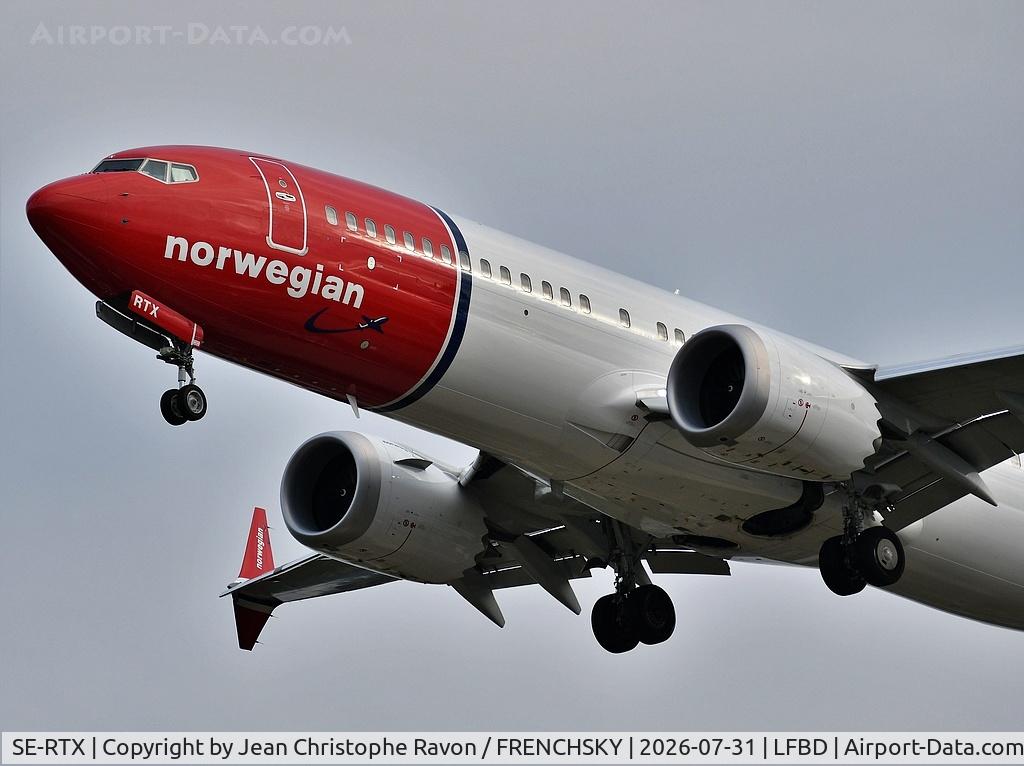 Aircraft SE-RTX, 2025 Boeing 737-8 MAX, c/n 43622 l/n 9201, Copenhagen (CPH) Bordeaux (BOD) D83632, at LFBD, photo by Jean Christophe Ravon / FRENCHSKY