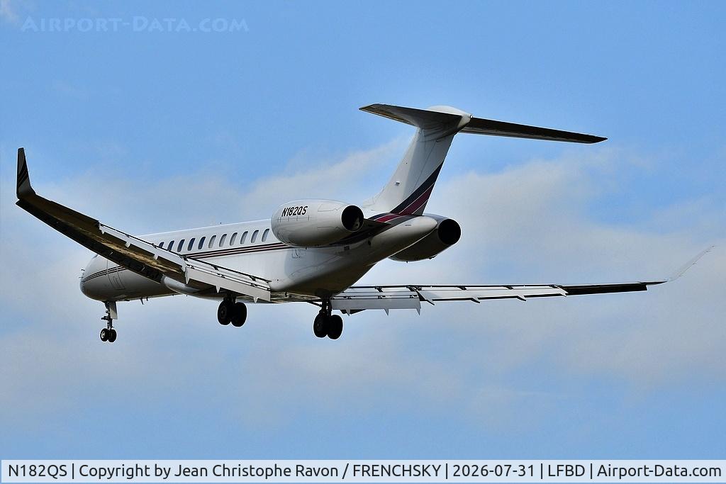 Aircraft N182QS, 2023 Bombardier Global 7500, c/n 70160, Napa (APC) Bordeaux (BOD) (N182QS), at LFBD, photo by Jean Christophe Ravon / FRENCHSKY