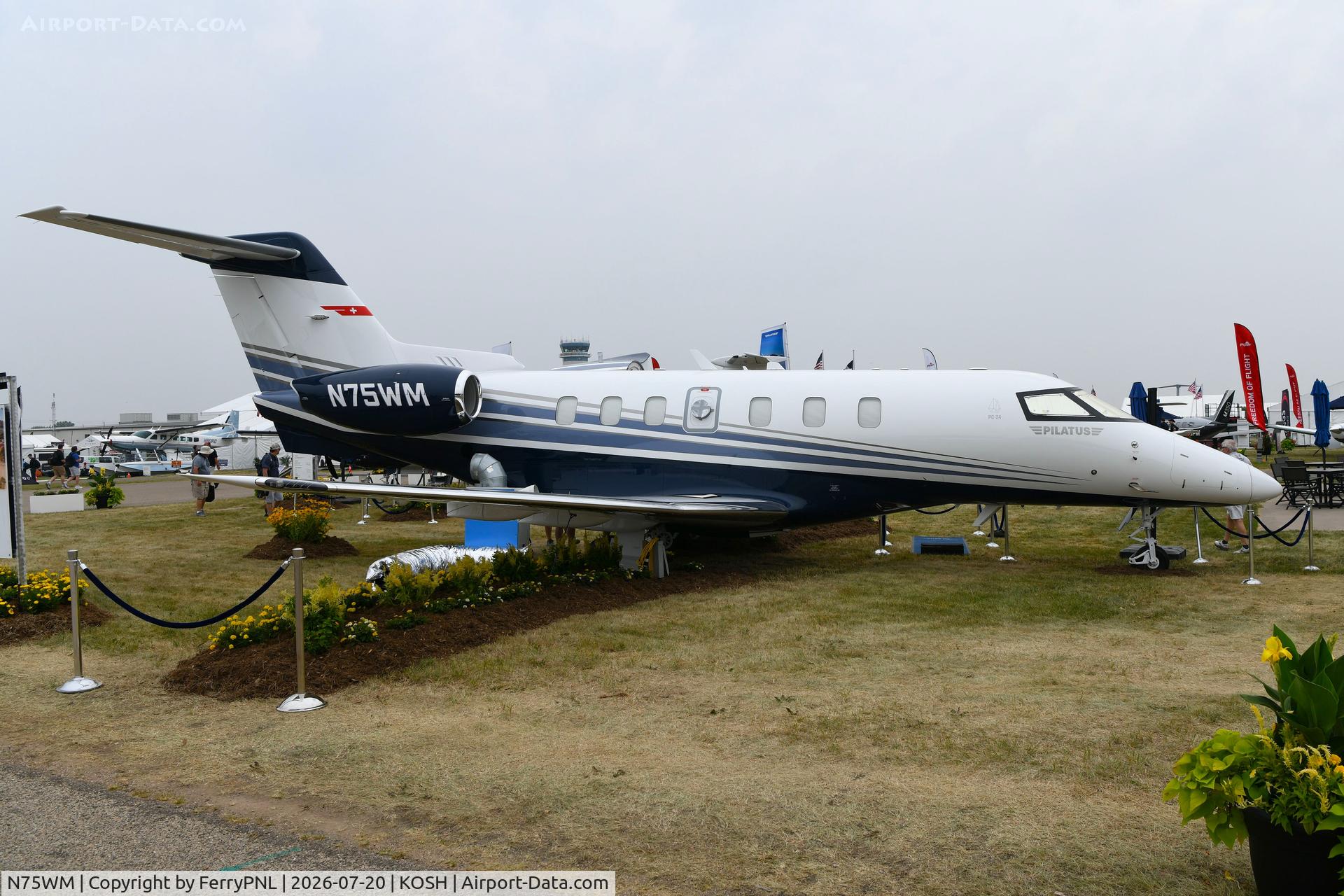 Aircraft N75WM, 2026 Pilatus PC-24, c/n 621, Pilatus PC24 display at OSH, at KOSH, photo by FerryPNL
