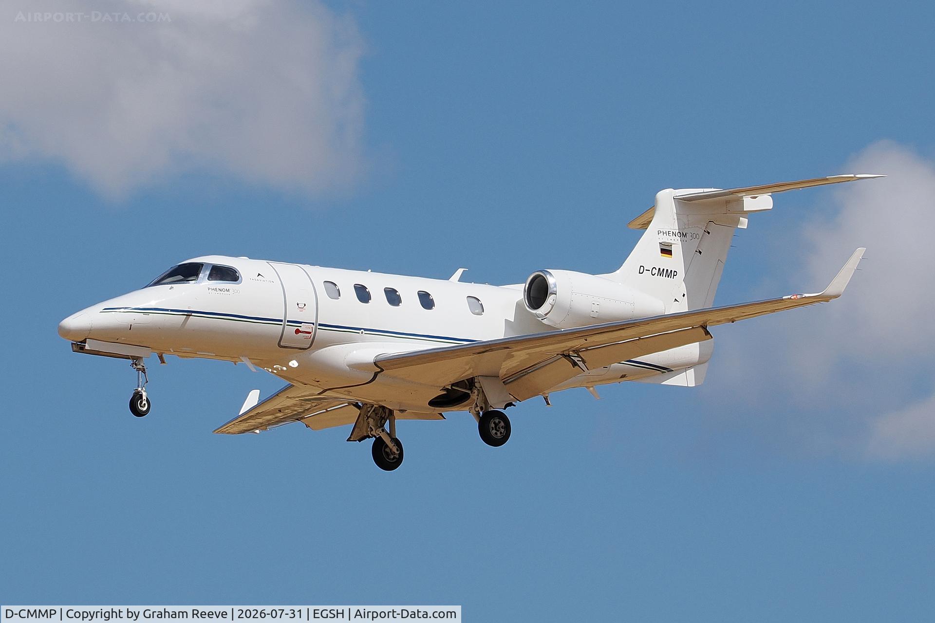 Aircraft D-CMMP, 2016 Embraer EMB-505 Phenom 300, c/n 50500360, Landing at Norwich., at EGSH, photo by Graham Reeve