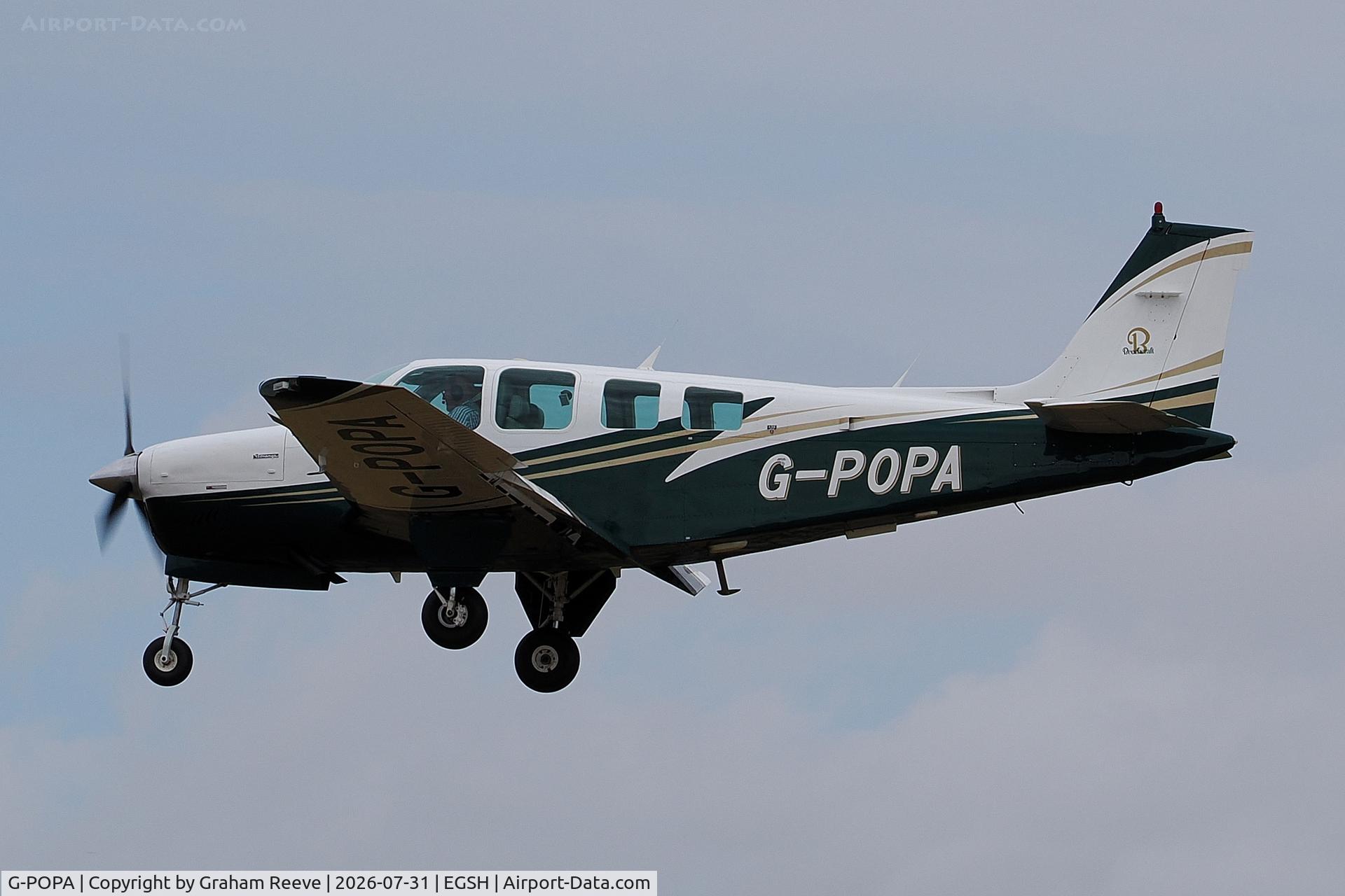 Aircraft G-POPA, 1984 Beech A36 Bonanza 36, c/n E-2177, Landing at Norwich., at EGSH, photo by Graham Reeve