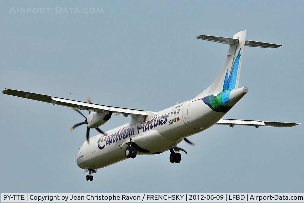 Aircraft 9Y-TTE, 2012 ATR 72-600, c/n 997, Caribbean Airlines, at LFBD, photo by Jean Christophe Ravon / FRENCHSKY