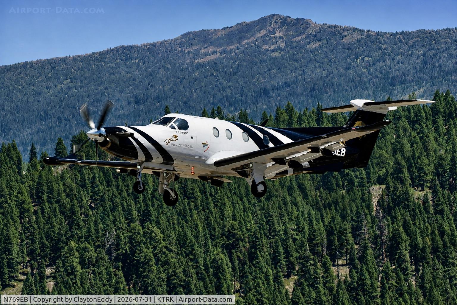 Aircraft N769EB, 2006 Pilatus Aircraft LTD PC-12/47, c/n 769, Truckee Tahoe airport in California 2026, at KTRK, photo by ClaytonEddy