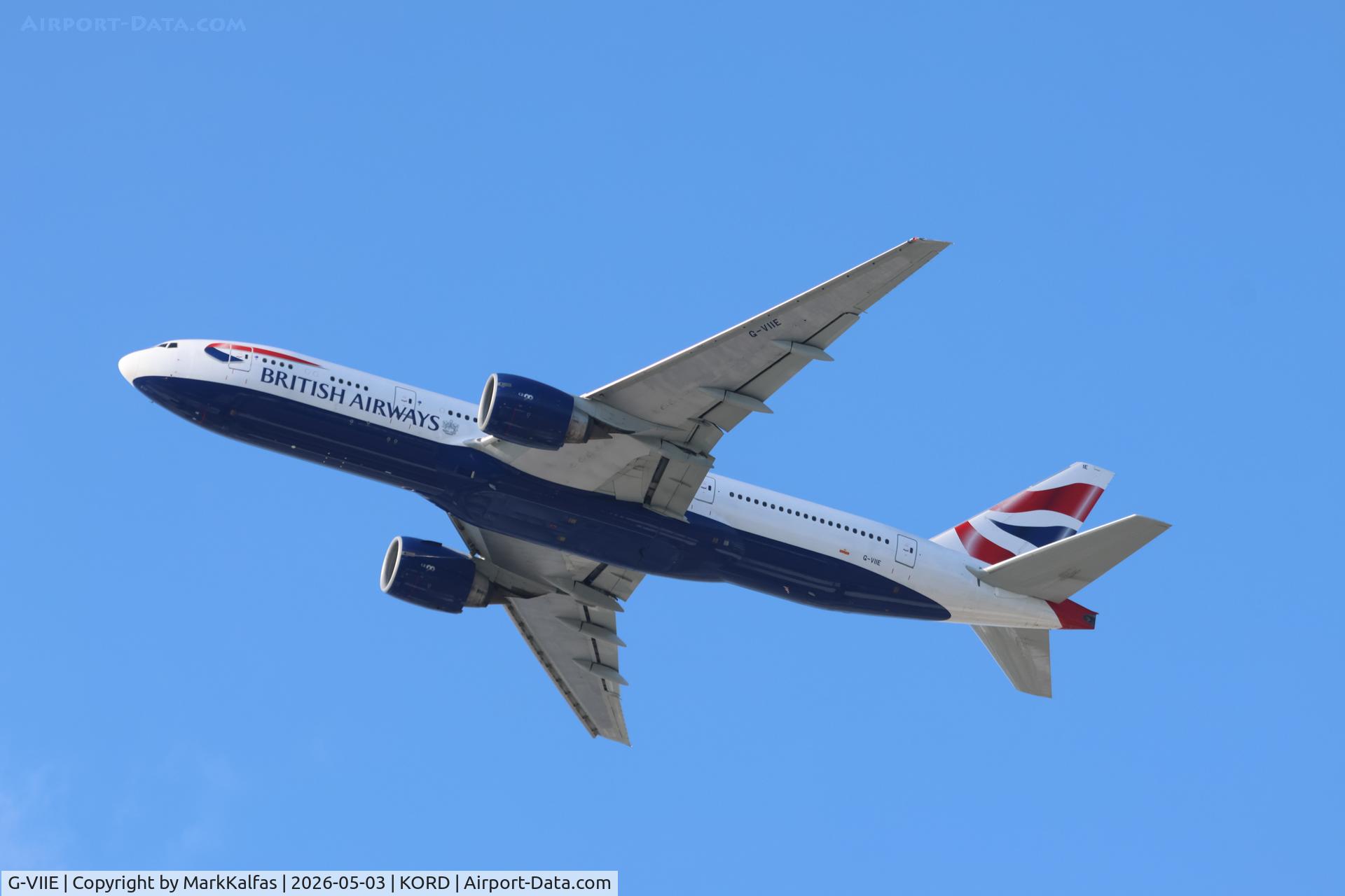 Aircraft G-VIIE, 1997 Boeing 777-236, c/n 27487, B772 British Airways Boeing 777-236 G-VIIE departing 28R KORD, at KORD, photo by MarkKalfas