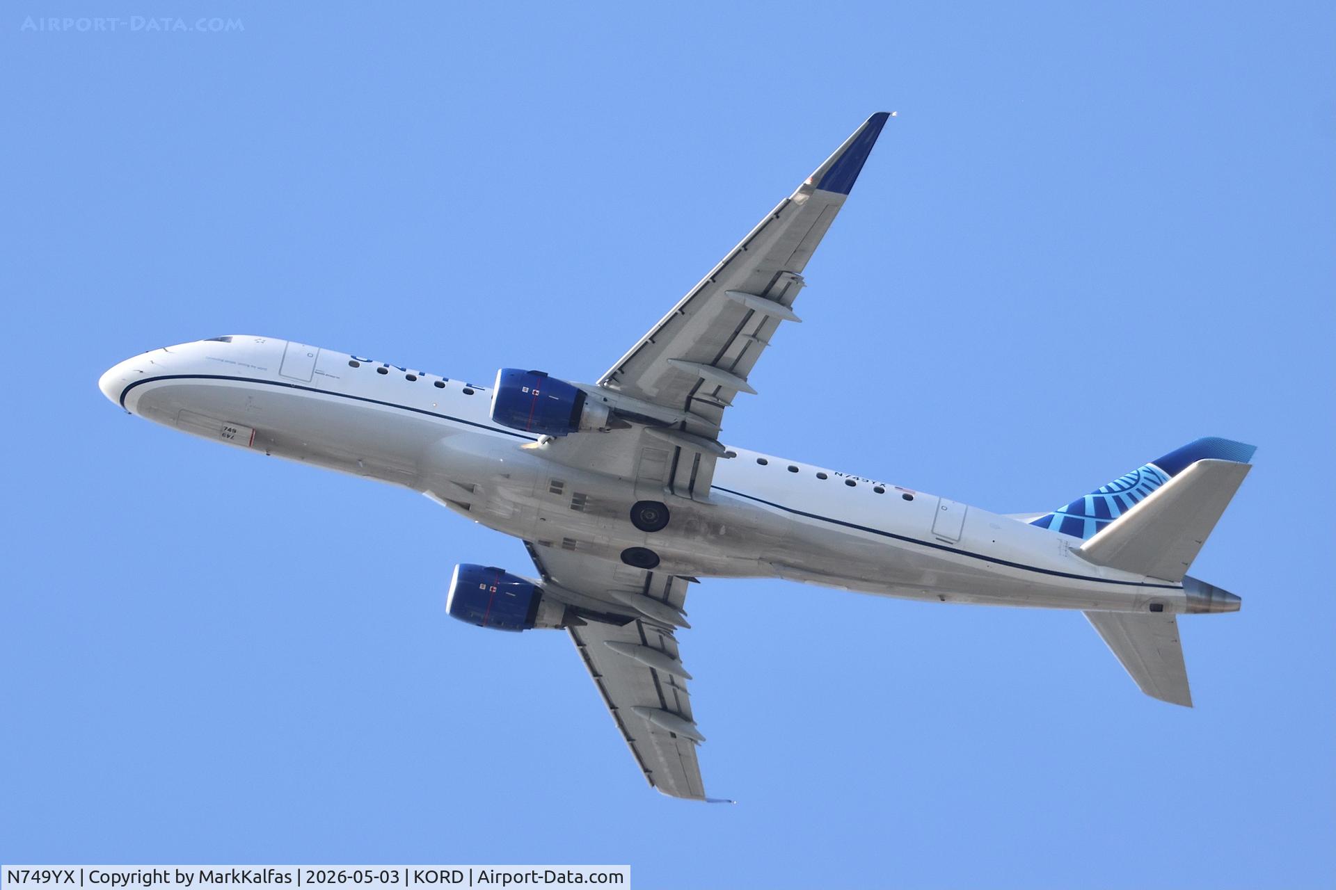 Aircraft N749YX, 2017 Embraer 175LR (ERJ-170-200LR), c/n 17000685, E75L Republic Airways./ United Express EMBRAER ERJ 170-200 LR N749YX departing 28R KORD, at KORD, photo by MarkKalfas