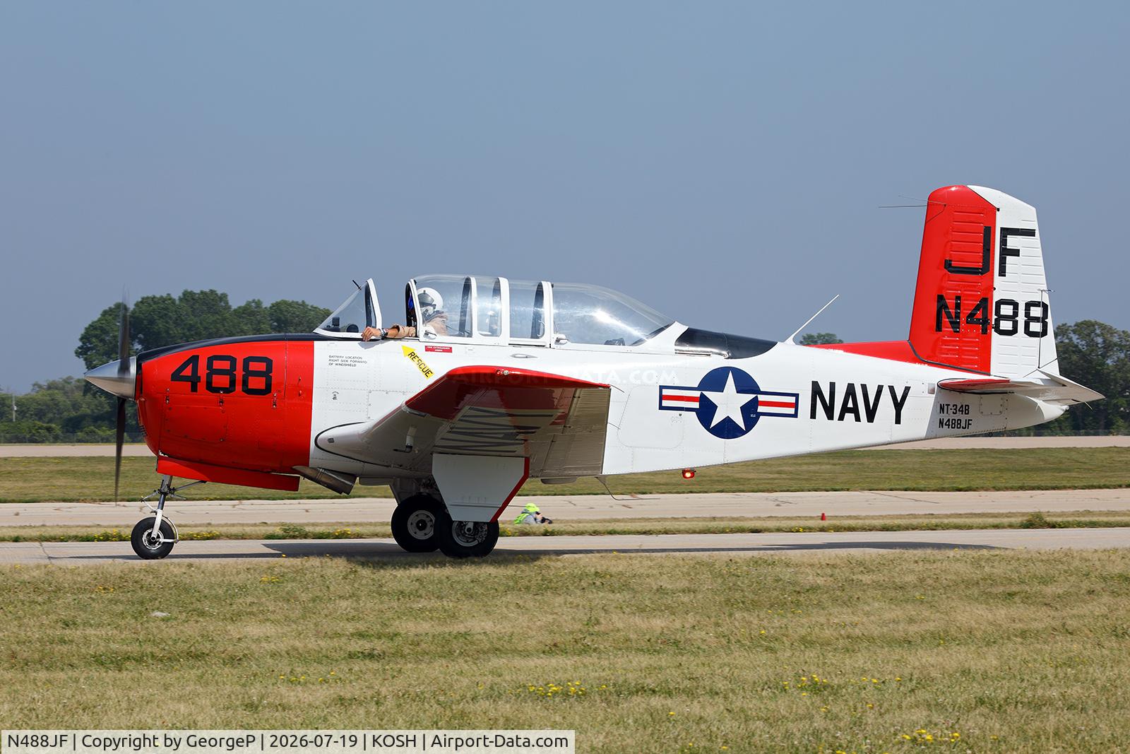 Aircraft N488JF, 1953 Beech T-34A (A45) Mentor Mentor, c/n G-298, Airventure 2026., at KOSH, photo by GeorgeP