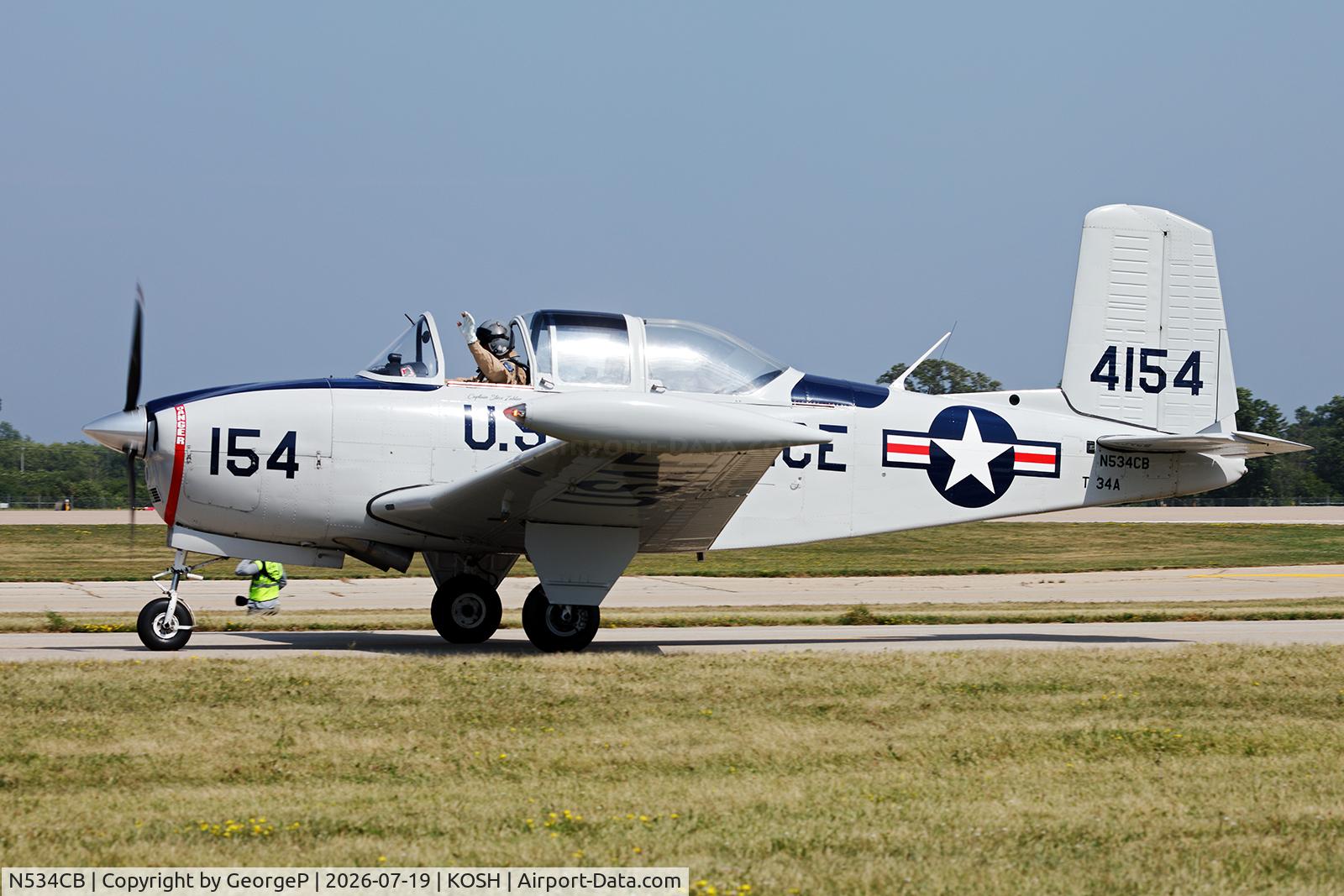 Aircraft N534CB, 1953 Beech (CCF) T-34A (A45) Mentor, c/n CCF34-123, Airventure 2026., at KOSH, photo by GeorgeP