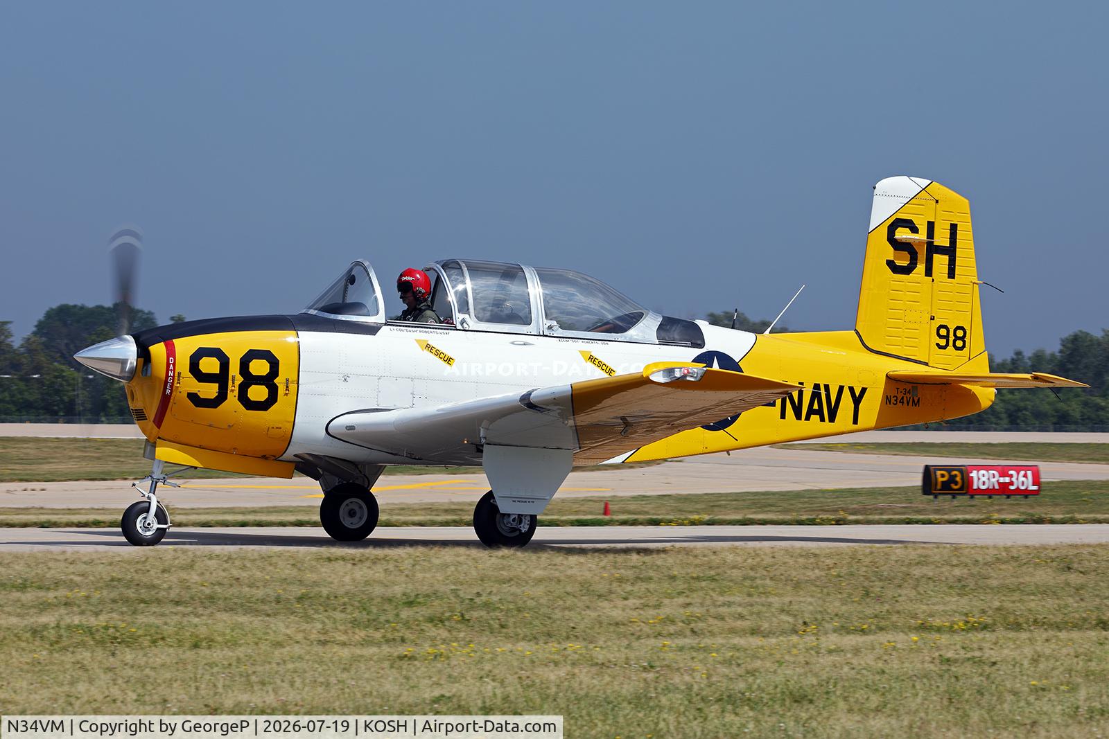 Aircraft N34VM, 1954 Beech T-34A (A-45) Mentor, c/n G-98, Airventure 2026., at KOSH, photo by GeorgeP