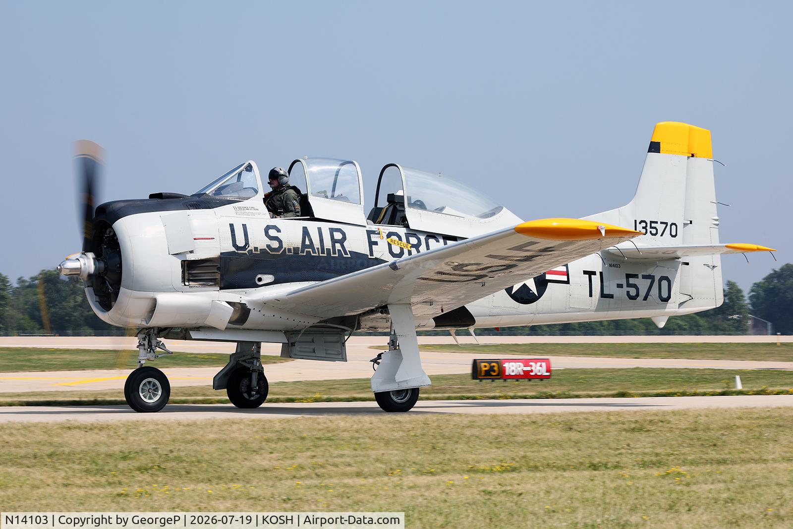 Aircraft N14103, 1951 North American T-28B Trojan, c/n 174-108, Airventure 2026., at KOSH, photo by GeorgeP
