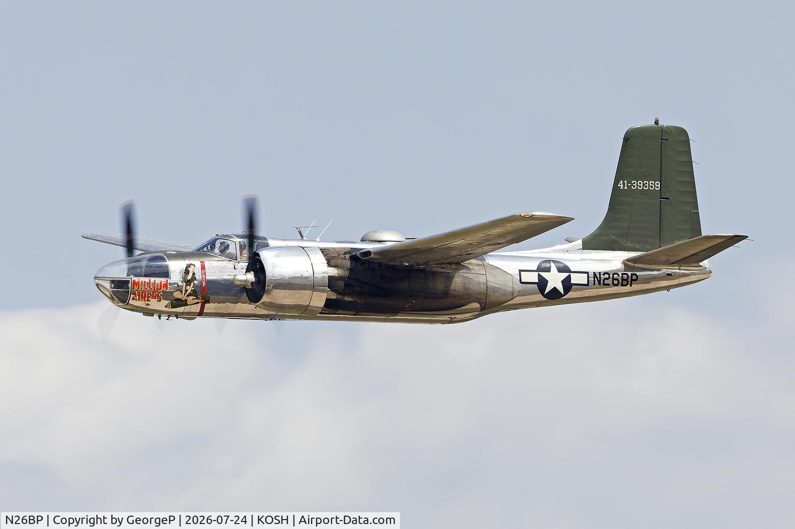 Aircraft N26BP, 1944 Douglas A-26B Invader Invader, c/n 7072, Airventure 2026., at KOSH, photo by GeorgeP