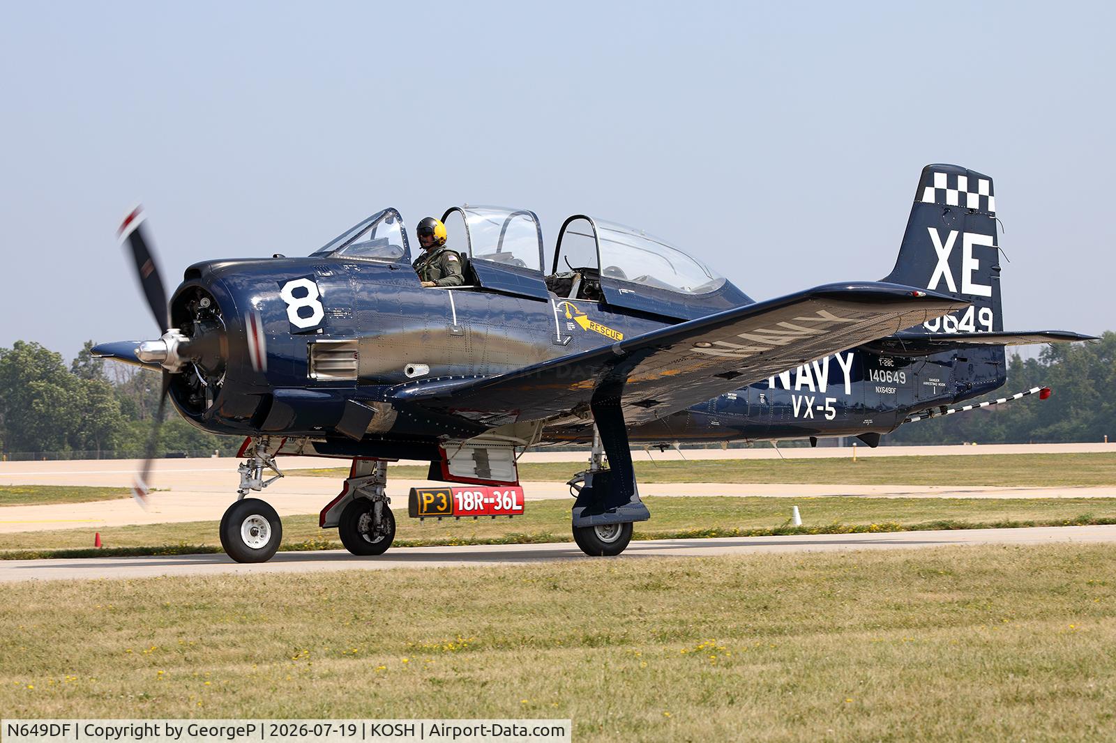 Aircraft N649DF, 1957 North American T-28C Trojan, c/n 226-226 (140649), Airventure 2026., at KOSH, photo by GeorgeP