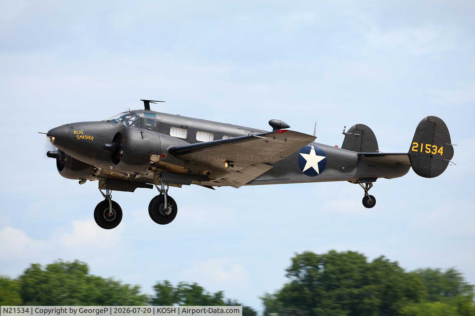 Aircraft N21534, 1945 Beech 3TM, c/n CA-134, Airventure 2026., at KOSH, photo by GeorgeP