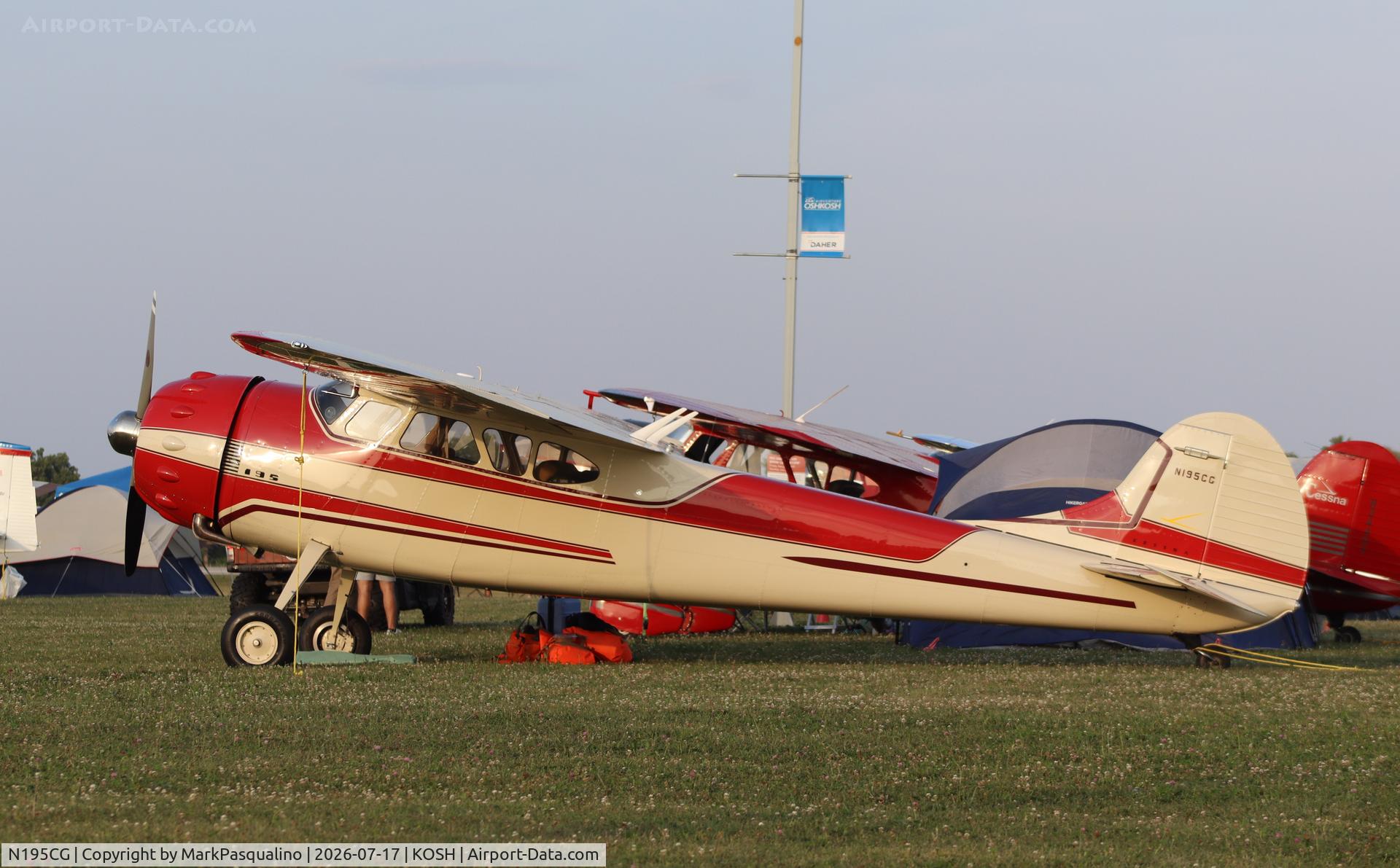 Aircraft N195CG, 1953 Cessna 195, c/n 16120, Cessna 195, at KOSH, photo by MarkPasqualino