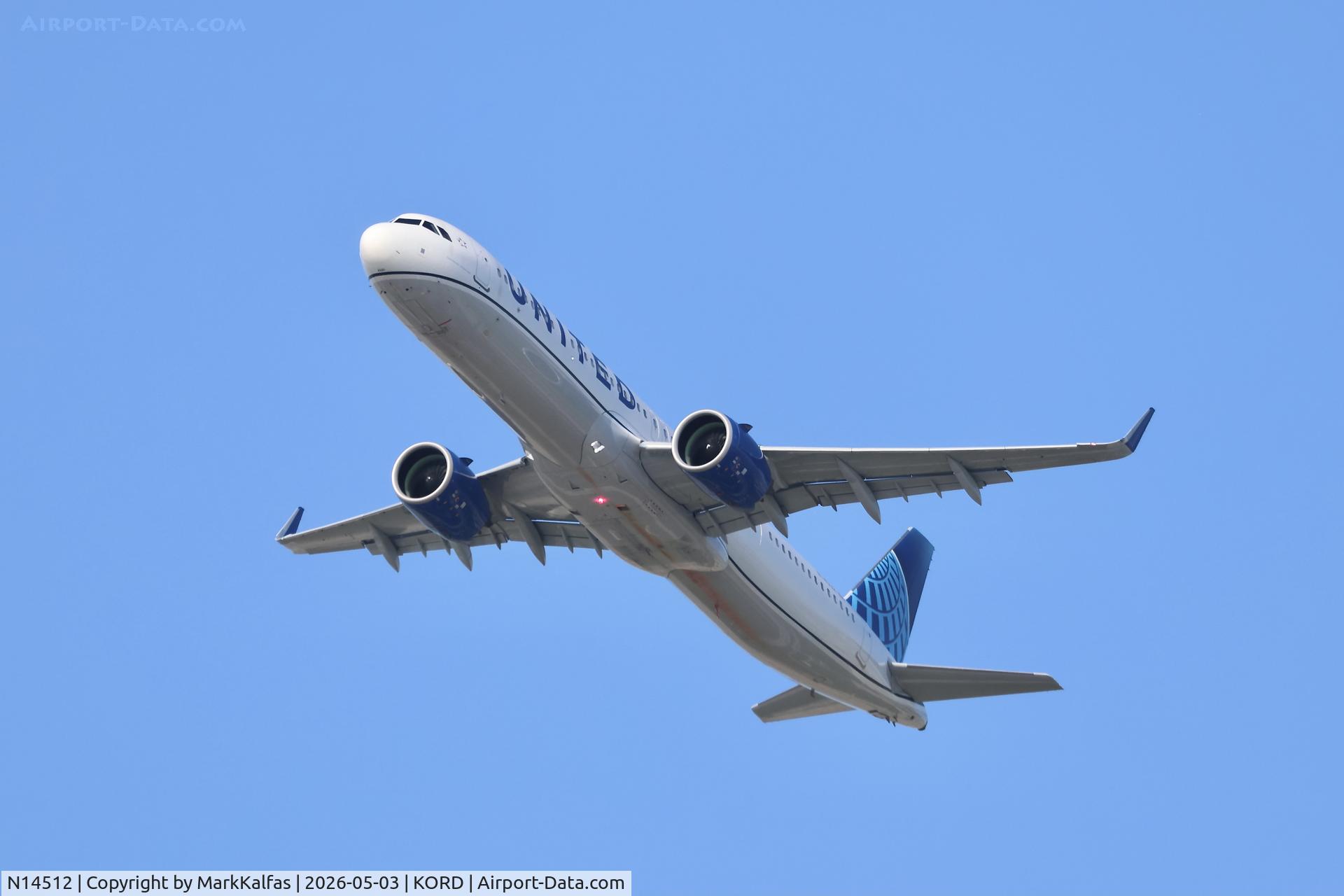 Aircraft N14512, 2024 Airbus A321- 271NX, c/n 11953, A21N United Airbus A321-271NX, N14512 departing 28C KORD, at KORD, photo by MarkKalfas