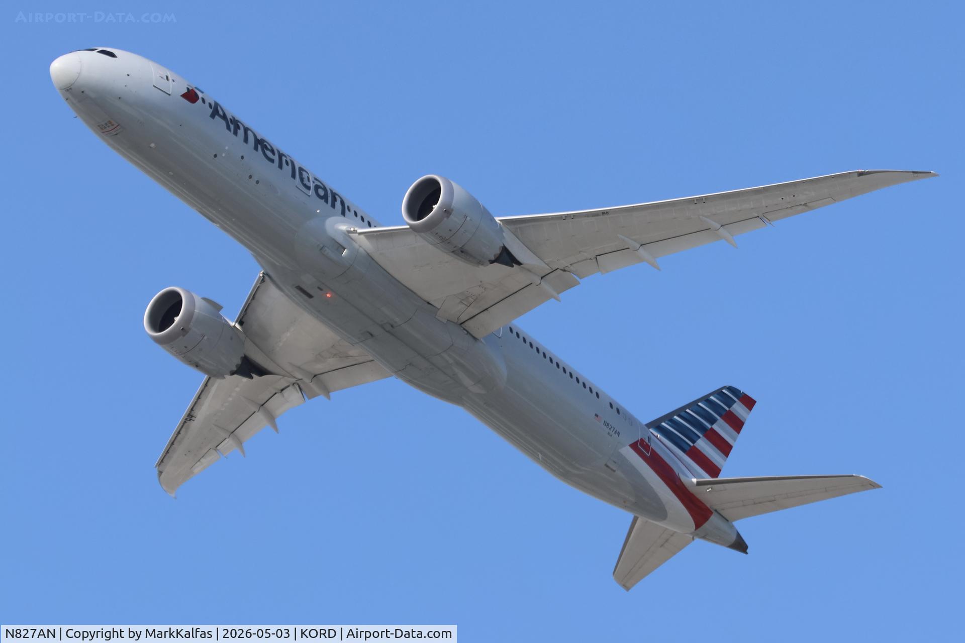 N827AN, 2017 Boeing 787-9 Dreamliner Dreamliner, c/n 40647, B789 American Boeing 787-9 Dreamliner N827AN departing 28R KORD