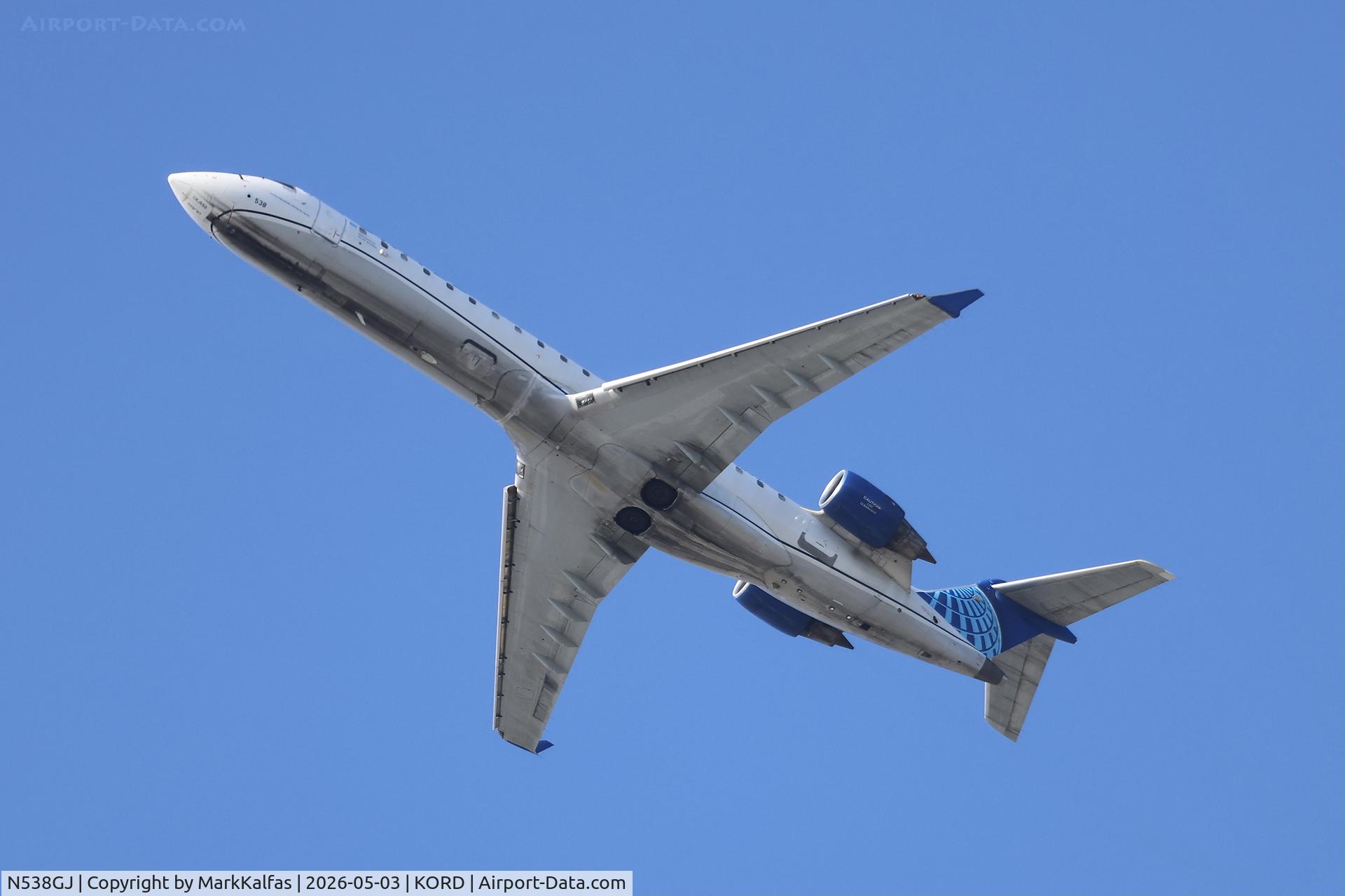 N538GJ, 2006 Bombardier CL-600-2C11, c/n 10254, CRJ7 GoJet / United Express Embraer CRJ550, N538GJ departing 28R KORD