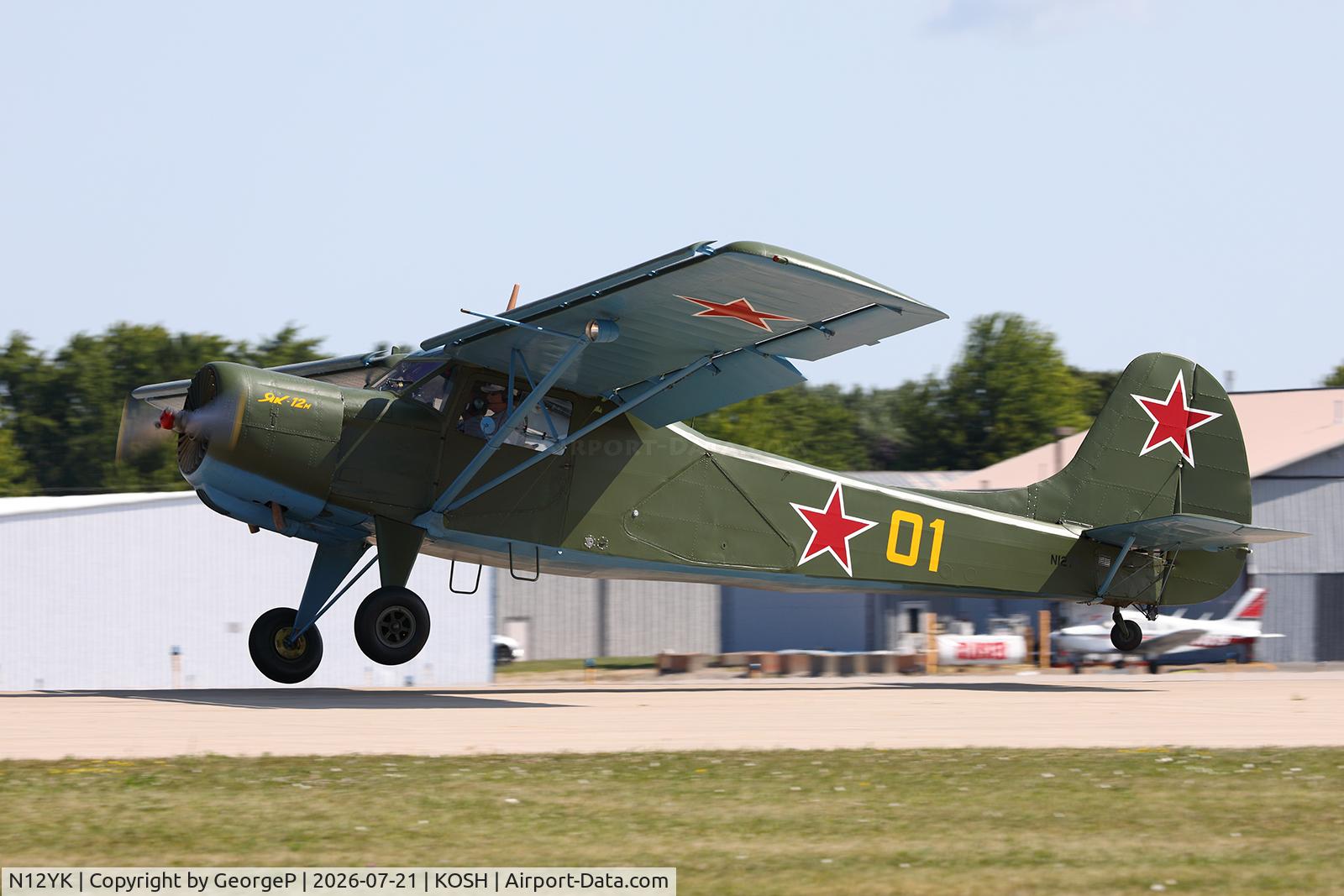Aircraft N12YK, Yakovlev Yak-12M, c/n 189775, Airventure 2026., at KOSH, photo by GeorgeP