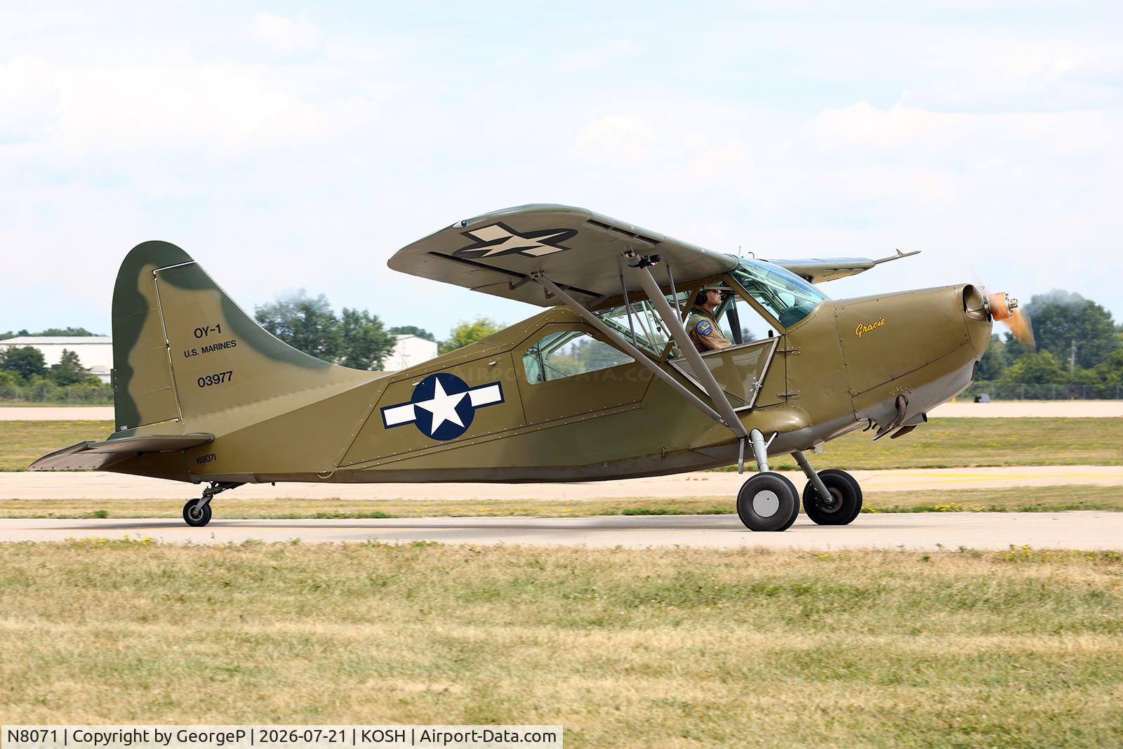 Aircraft N8071, 1945 Stinson L-5E Sentinel, c/n 44-18071, Airventure 2026., at KOSH, photo by GeorgeP
