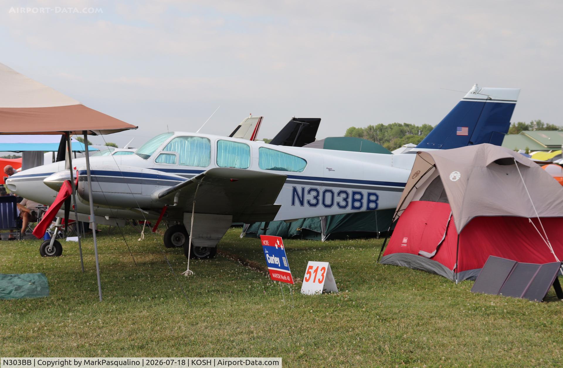 Aircraft N303BB, 1964 Beech 95-B55 (T42A) Baron, c/n TC-787, Beech B55, at KOSH, photo by MarkPasqualino