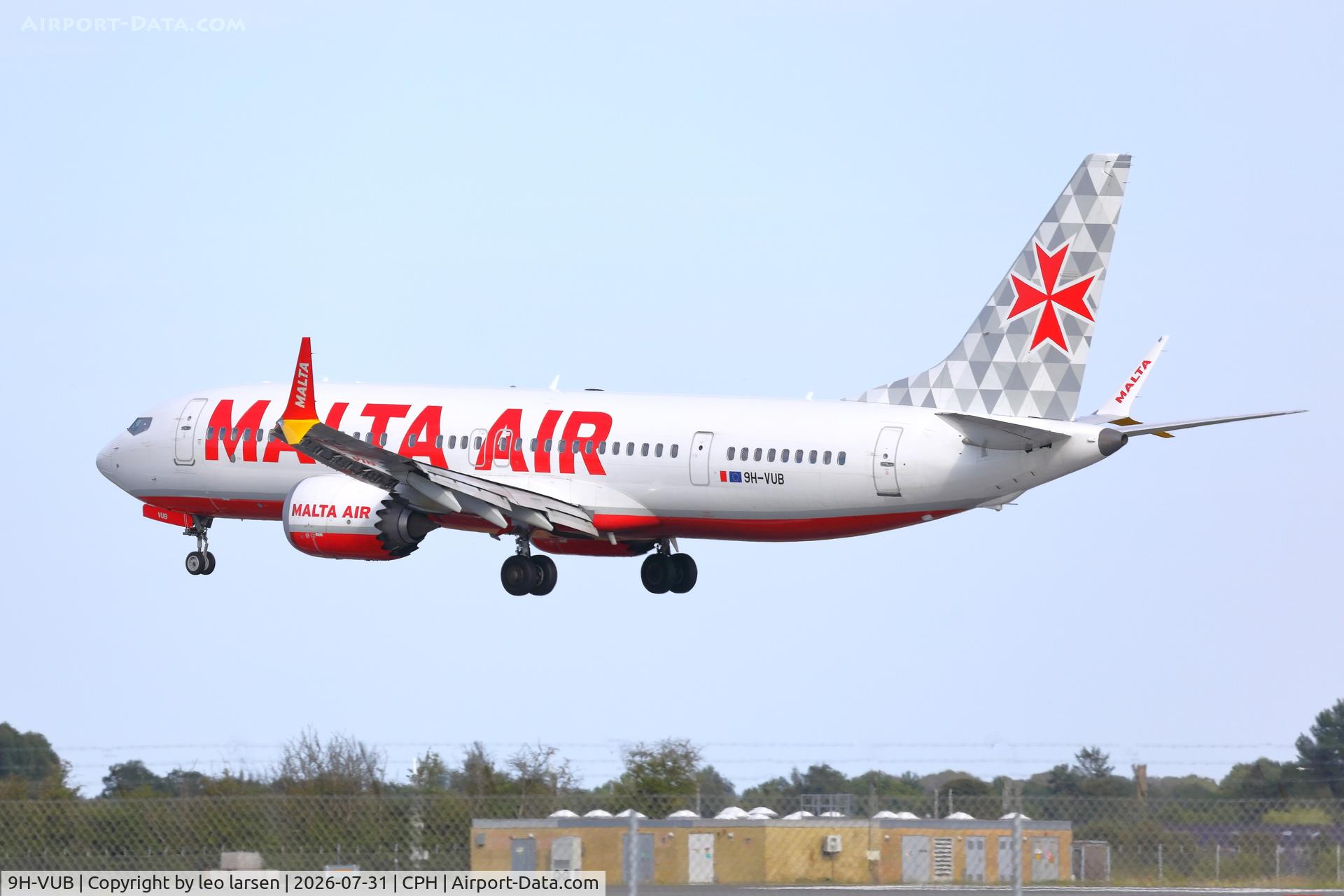Aircraft 9H-VUB, 2021 Boeing 737-8-200 MAX, c/n 65877 l/n 8013, Copenhagen 31.7.2026, at CPH, photo by leo larsen