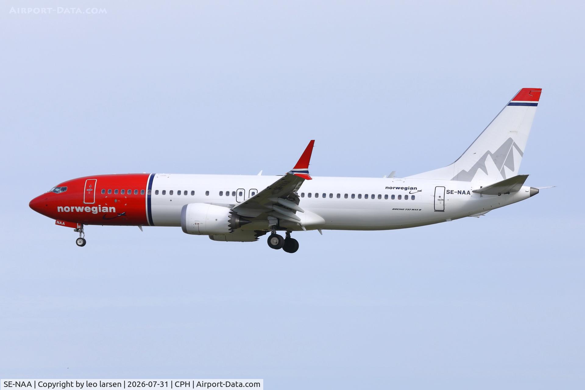 Aircraft SE-NAA, 2025 Boeing 737-8 MAX, c/n 44878 l/n 9170, Copenhagen 31.7.2026, at CPH, photo by leo larsen