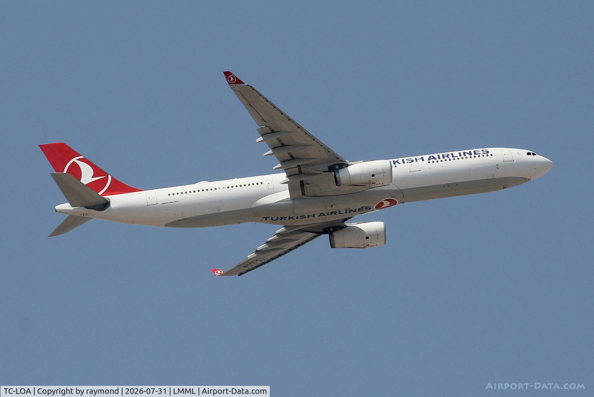 Aircraft TC-LOA, 2013 Airbus A330-343E, c/n 1483, Airbus A330-343E of Turkish Airlines reg TC-LOA airborne from MLA enroute to IST., at LMML, photo by raymond