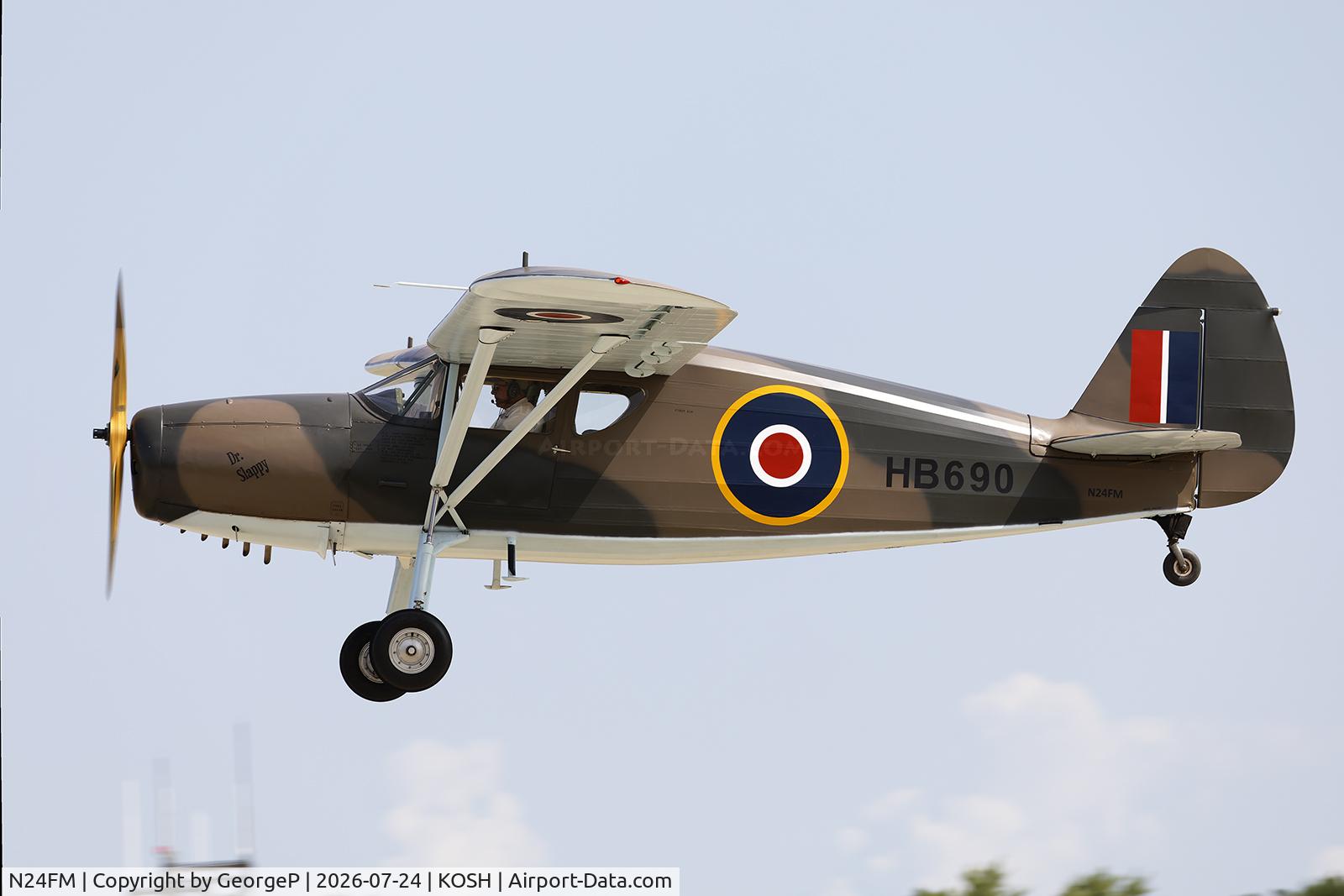 Aircraft N24FM, 1943 Fairchild UC-61K Argus III (24R-46A), c/n 928, Airventure 2026., at KOSH, photo by GeorgeP