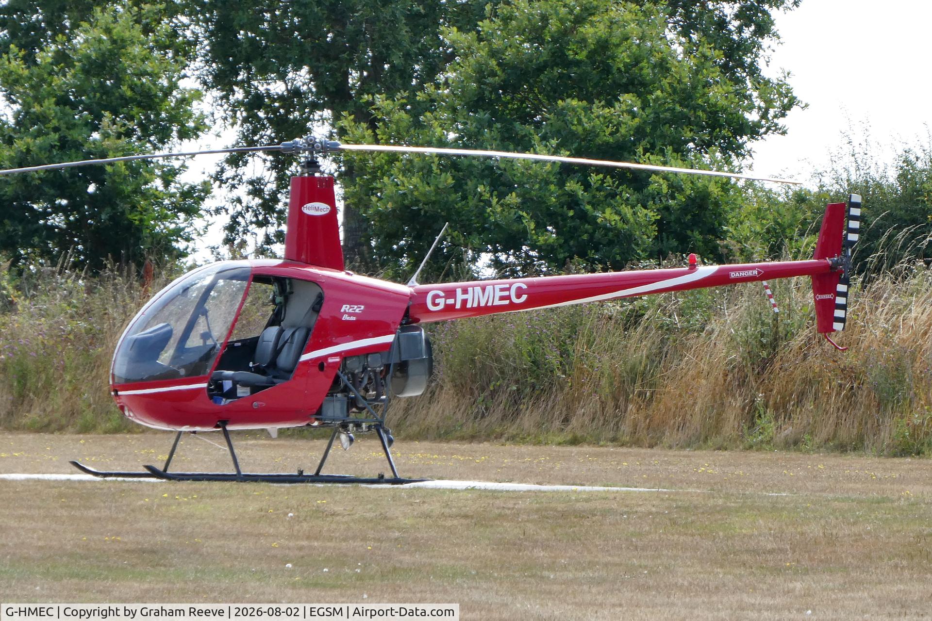 Aircraft G-HMEC, 1991 Robinson R22 Beta, c/n 1767, Parked at Beccles., at EGSM, photo by Graham Reeve