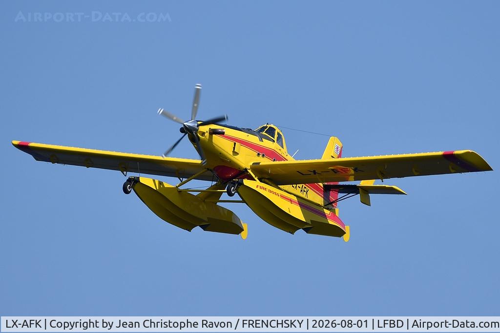 Aircraft LX-AFK, Air Tractor Inc AT-802F Fire Boss, c/n 802-1233, Aquarius Aerial Firefighting, at LFBD, photo by Jean Christophe Ravon / FRENCHSKY