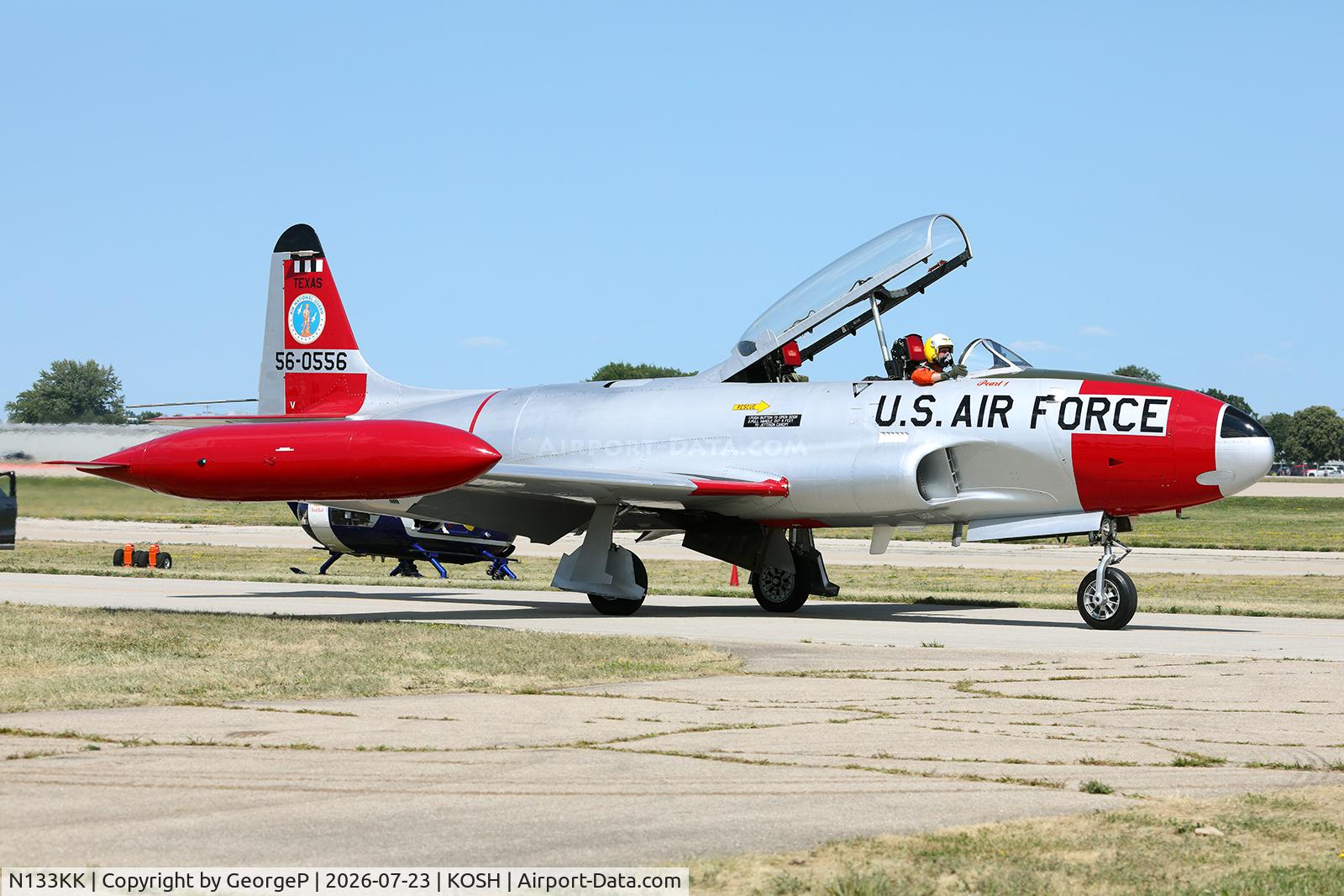 Aircraft N133KK, Canadair T-33AN Silver Star 3, c/n T33-556, Airventure 2026., at KOSH, photo by GeorgeP