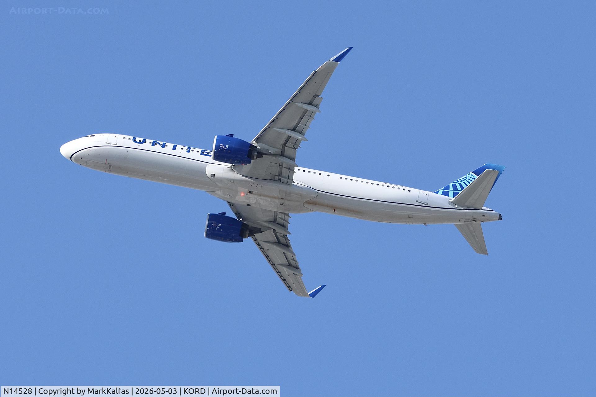 Aircraft N14528, 2025 Airbus 321-271NX, c/n 12354, A21N United Airlines Airbus 321-271NX, N14228 departing 28R KORD., at KORD, photo by MarkKalfas