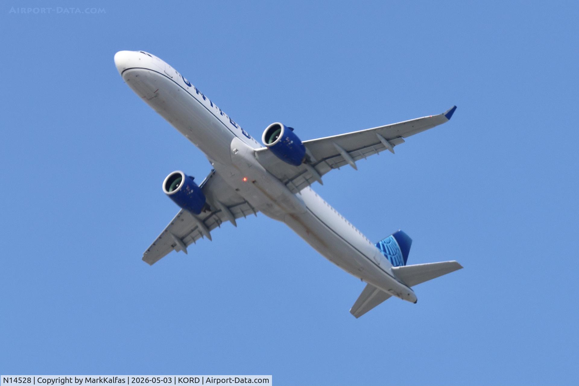 Aircraft N14528, 2025 Airbus 321-271NX, c/n 12354, A21N United Airlines Airbus 321-271NX, N14228 departing 28R KORD., at KORD, photo by MarkKalfas