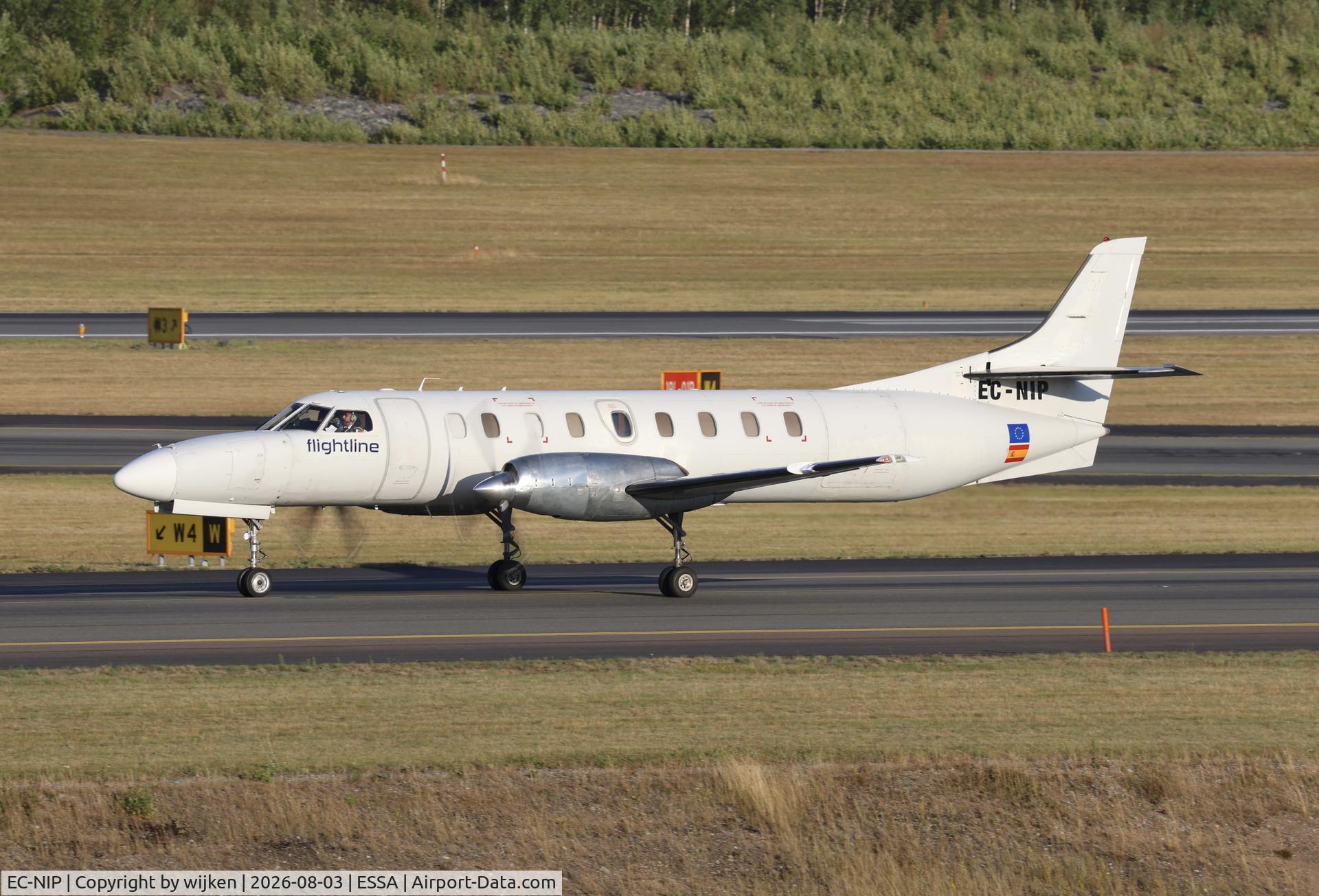 Aircraft EC-NIP, 1986 Swearingen SA-226T Metro III, c/n AC-658B, Twy W, at ESSA, photo by wijken