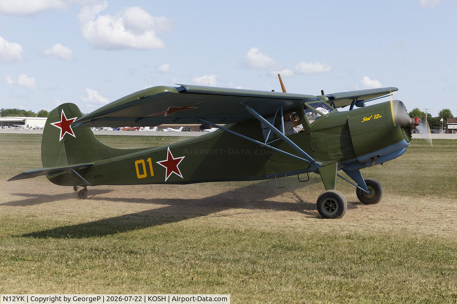 Aircraft N12YK, Yakovlev Yak-12M, c/n 189775, Airventure 2026., at KOSH, photo by GeorgeP