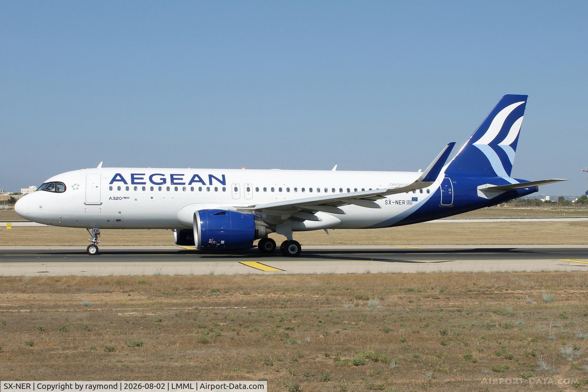 Aircraft SX-NER, 2024 Airbus A320-271N, c/n 12079, Airbus A320-271N of Aegean Airlines reg SX-NER taxiing out for departure from Malta., at LMML, photo by raymond