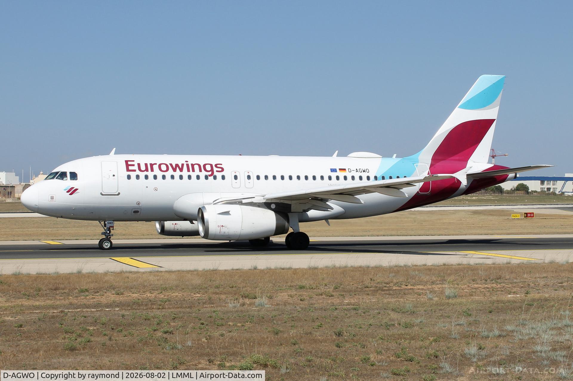 Aircraft D-AGWO, 2009 Airbus A319-132, c/n 4166, Airbus A319-132 of Eurowings reg D-AGWO taxiing out for a RW31C departure from MLA., at LMML, photo by raymond